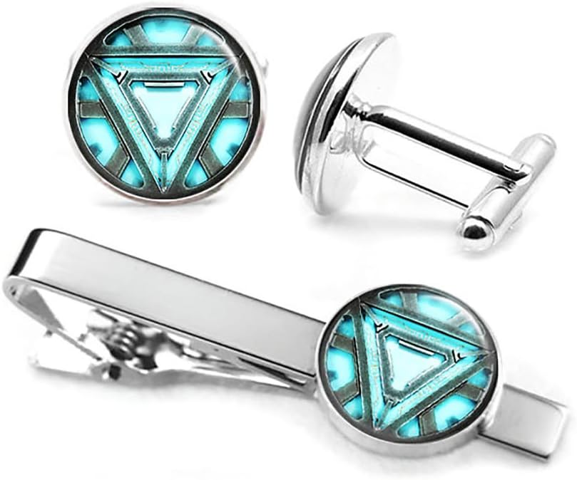 Silver Arc Reactor Tie Clip & Cufflinks Set, Glass, Adult Men