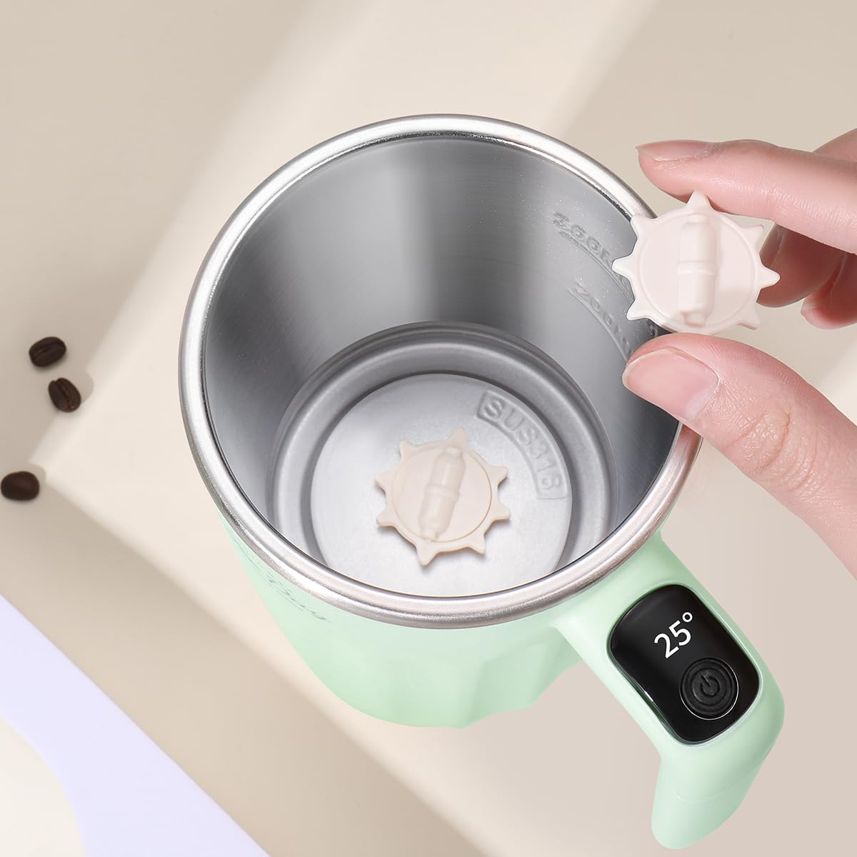 Taza eléctrica para mezclar, taza de café con agitación eléctrica, termo de café, tazas de café, adecuada para café, leche, cacao y otras bebidas (verde matcha)
