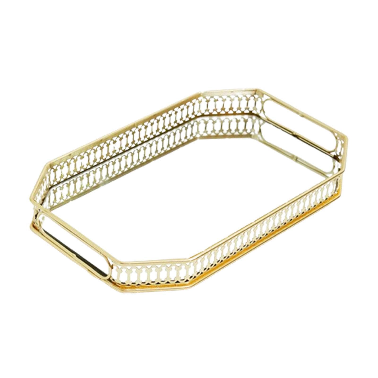 TWISAXC Sturdy Jewelry Tray Makeup Storage Holder With Mirror For Perfume Organizer And Vanity Box Mirror Jewelry Tray Perfume Makeup Storage Holder Cafe Decorative Round For, Gold, Size B
