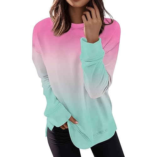 Long Sleeve T Shirt Women Oversized O-Neck T-Shirt Casual Long Sleeve Fall Pullover with Fashion Print