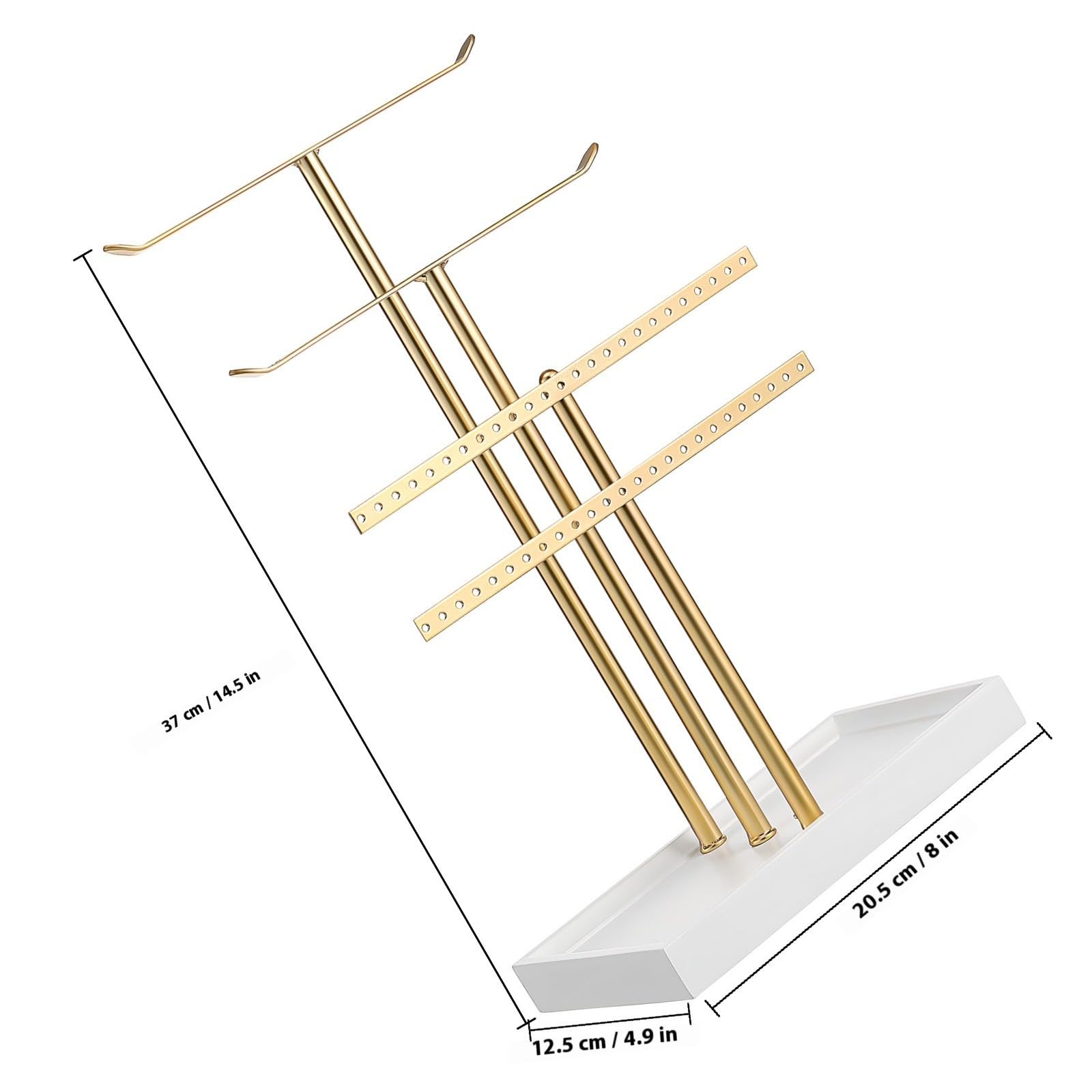 INOOMP Soporte Organizador de Joyas de Metal Múltiples Niveles, Almacenamiento Versátil y Diseño Elegante para Collares y Pendientes en Escritorio
