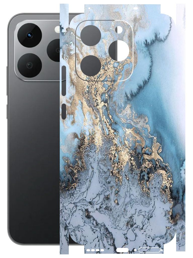 AtOdds - Full Body Back Screen Guard Protector Film - Lamination Wrap Skin Sticker for REALME 15T (5G) | Scratchproof Matte Finish (Design - Blue Marble)-image-7