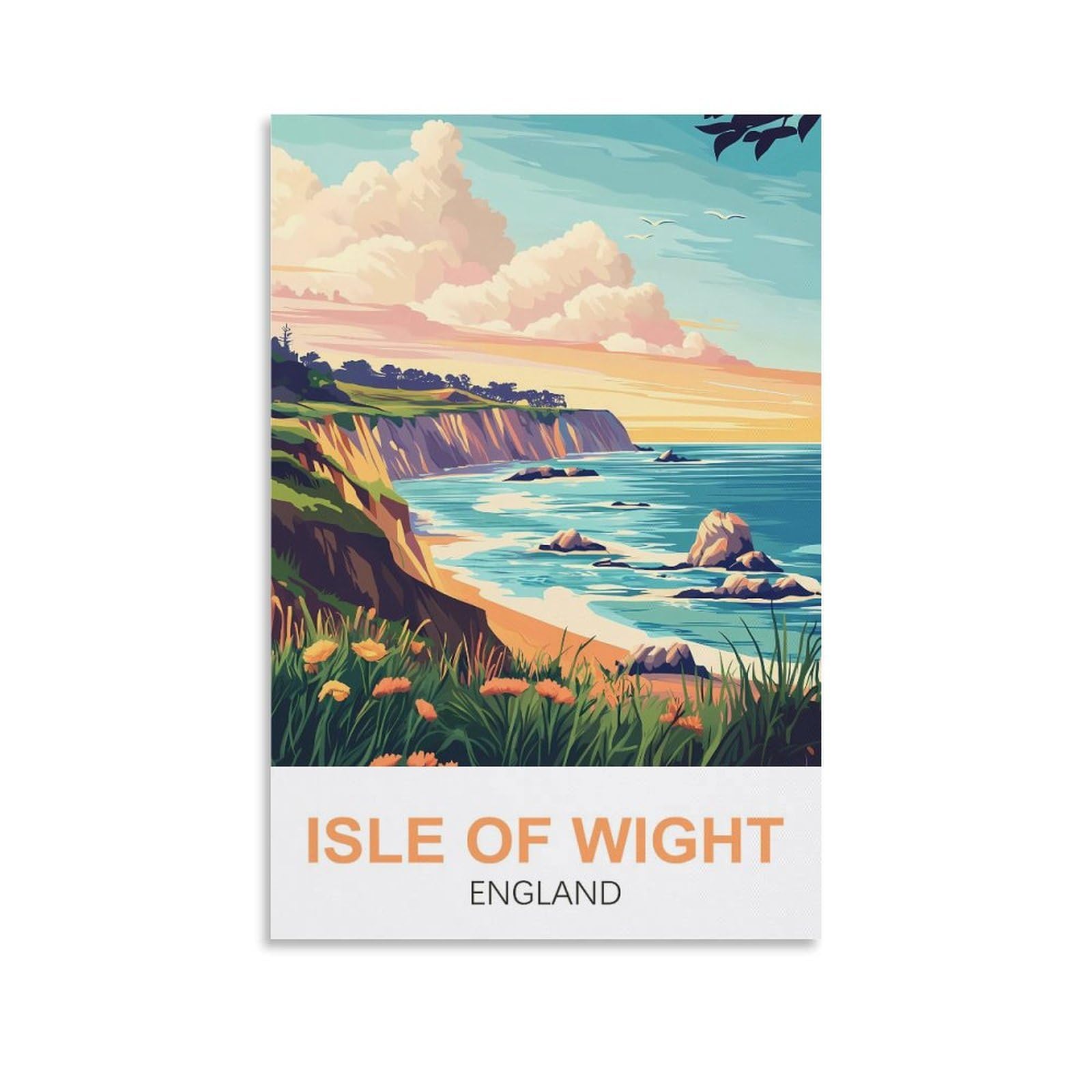 CLFMHNAS Isle of Wight England Vintage Travel Poster 08x12inch(20x30cm) Canvas Wall Art Prints