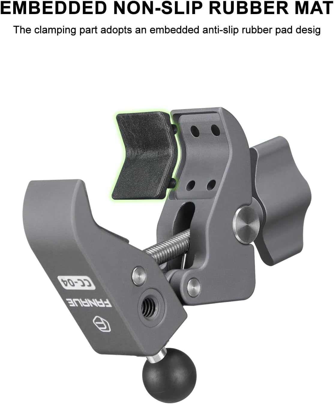 FANAUE Aluminum Handlebar Base Mount Strong Rod Clamp with 17mm Ball Head Adapter for Rails 0.5'' to 2'' Diameter Compatible with Garmin GPS Mounts & Bike Motorcycle Phone Holder with 17mm Ball Socket
