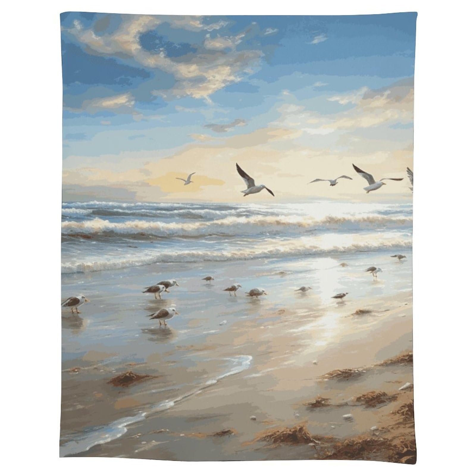 Nappe lavable rectangulaire imprimé oiseaux marins anti-taches