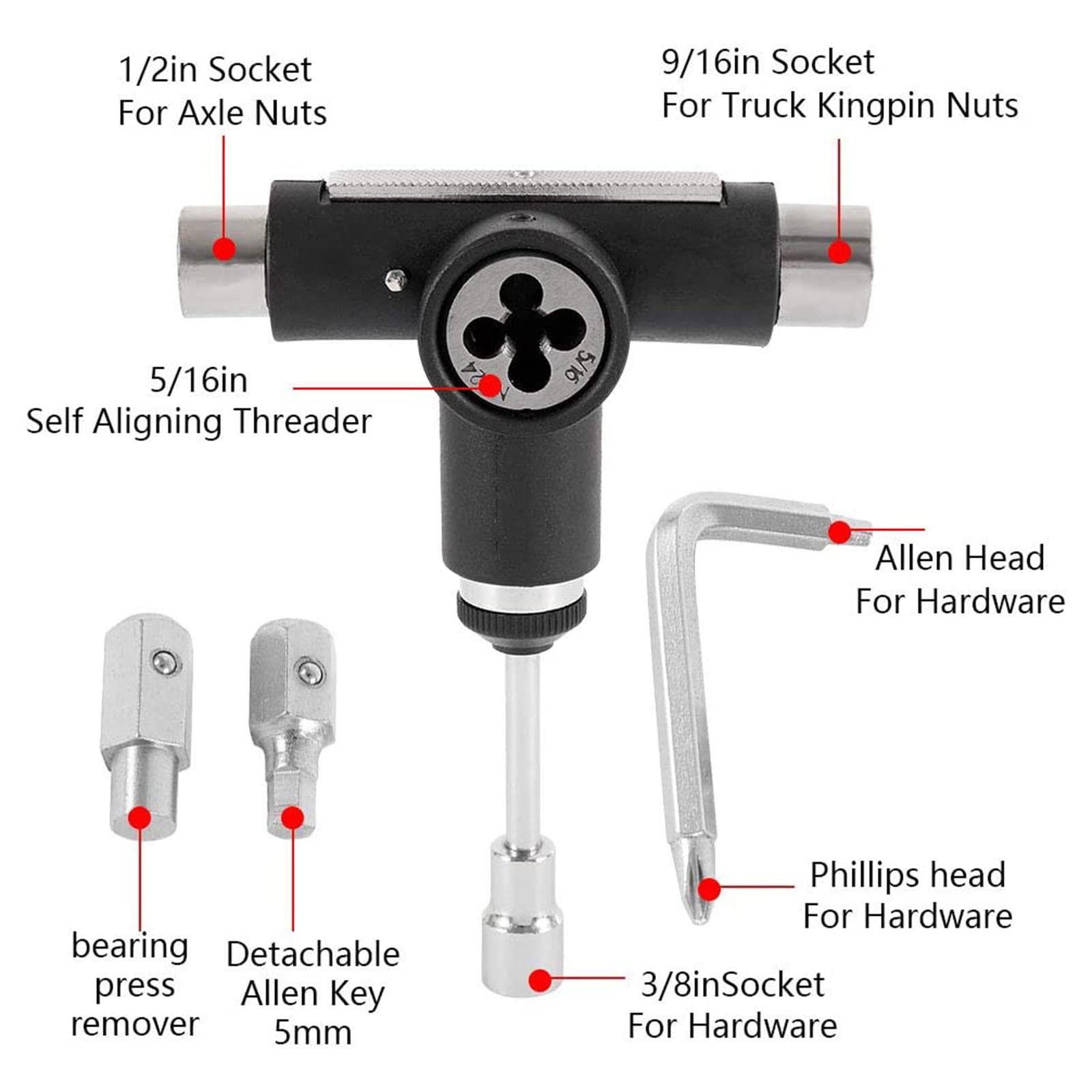 Baoblaze Skateboard Wrench Kit Outil Universel Multifonction Clé à Douille Tournevis Portable en Acier Inoxydable pour Réparation Ajustement Entretien Adaptée