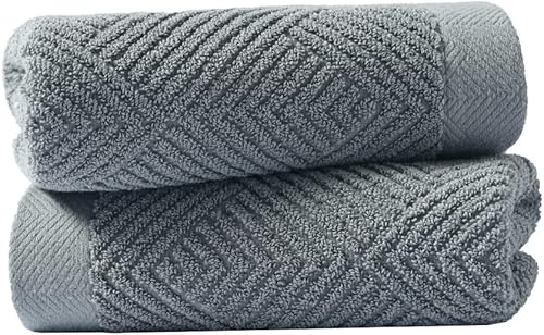 Miniatura 2 de sense gnosis Juego de 2 toallas de mano de espiga gris, 100% algodón, tejido a rayas, ultra suave, altamente absorbente, para baño, 13 x 29 pulgadas