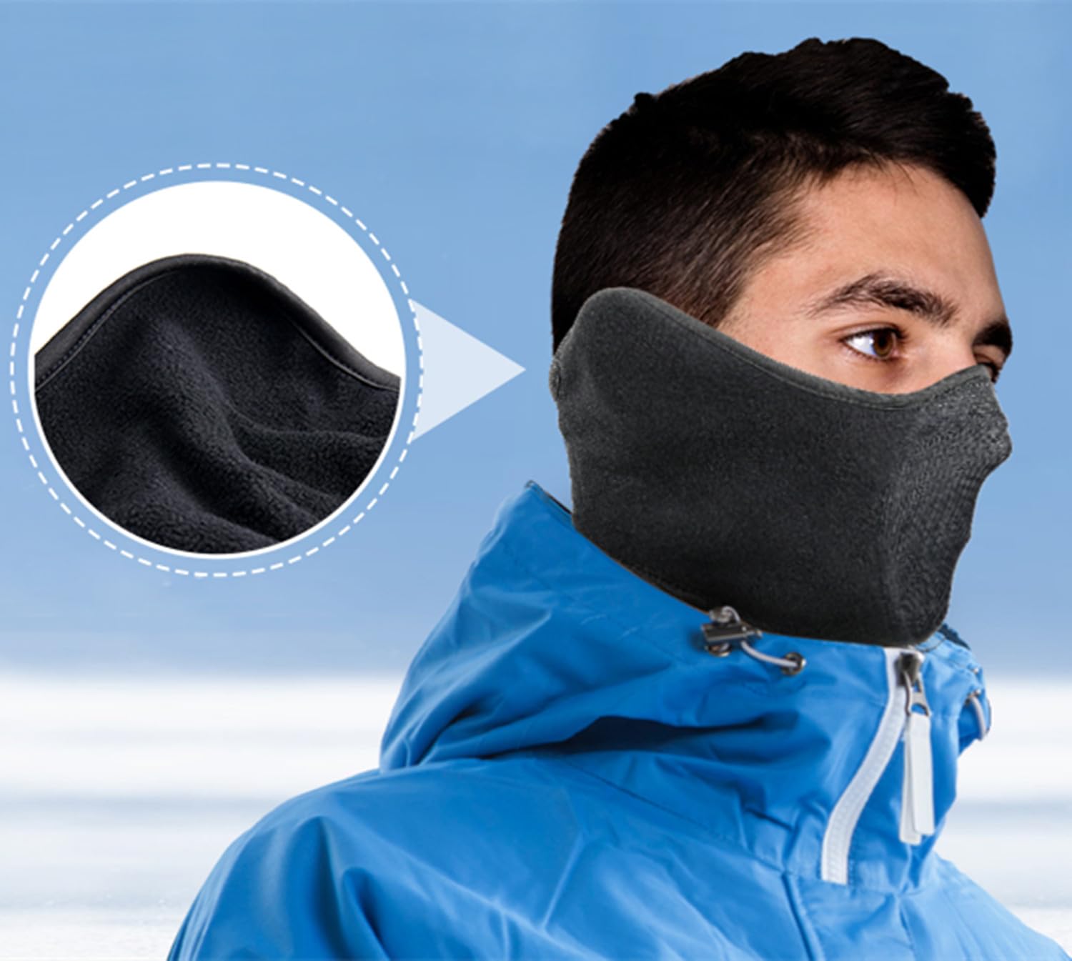 Half Face Mask Adjustable Fastener Windproof Men Women for Skiing Snowboarding Motorcycling Running Winter Outdoor Sports Highly Breathable Warming (Black) — view 4