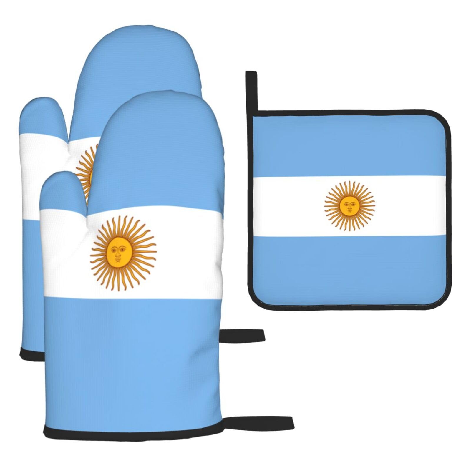 Argentine Flag Print Oven Mitts Kitchen Gloves Set Everyday Baking Grilling Microwaving Cooking Gift