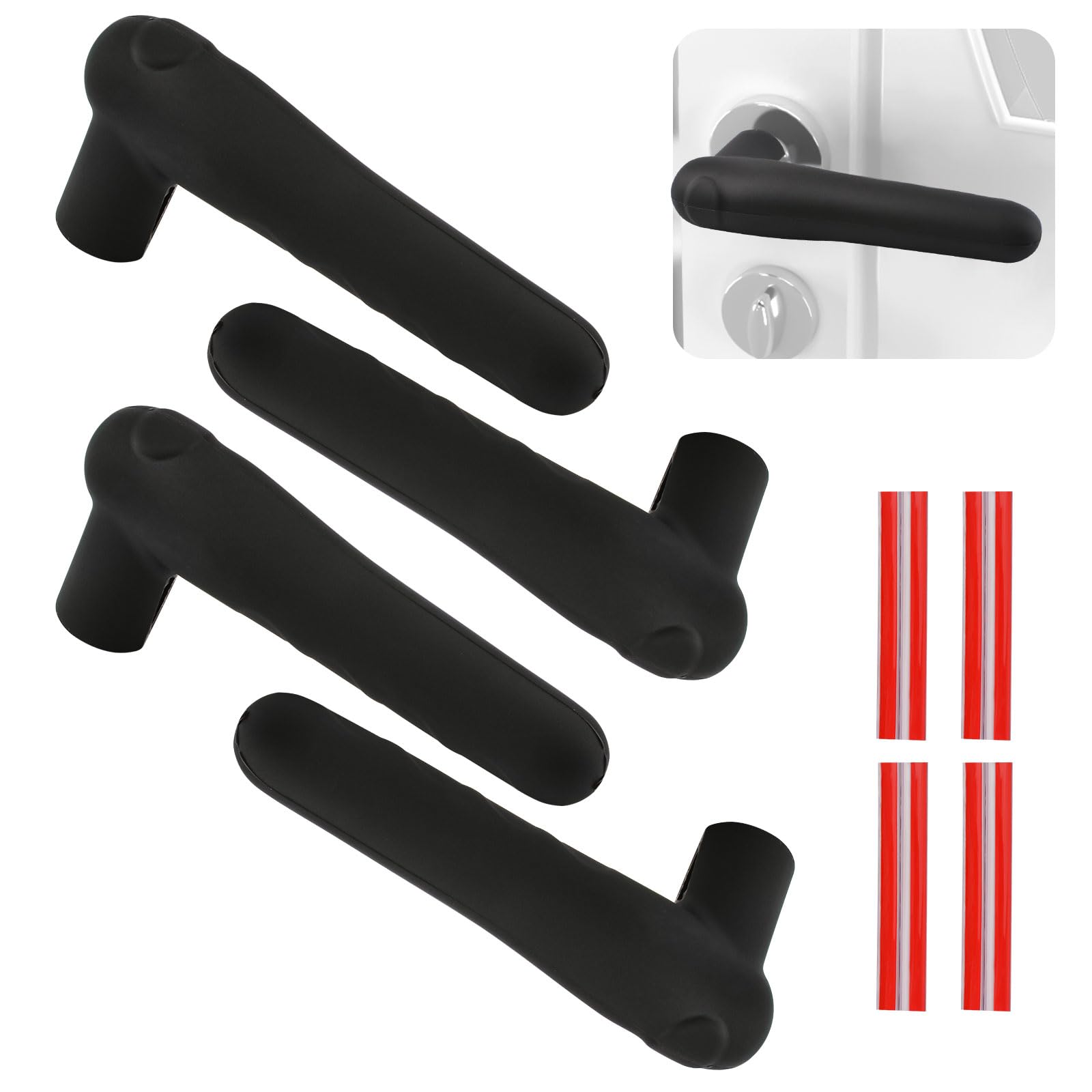 UFURMATE Door Handle Covers 4Pcs Black Silicone Doorknob Glove Protectors with Anti-Collision Adhesive Strip for Flat Square Door Levers — image 1