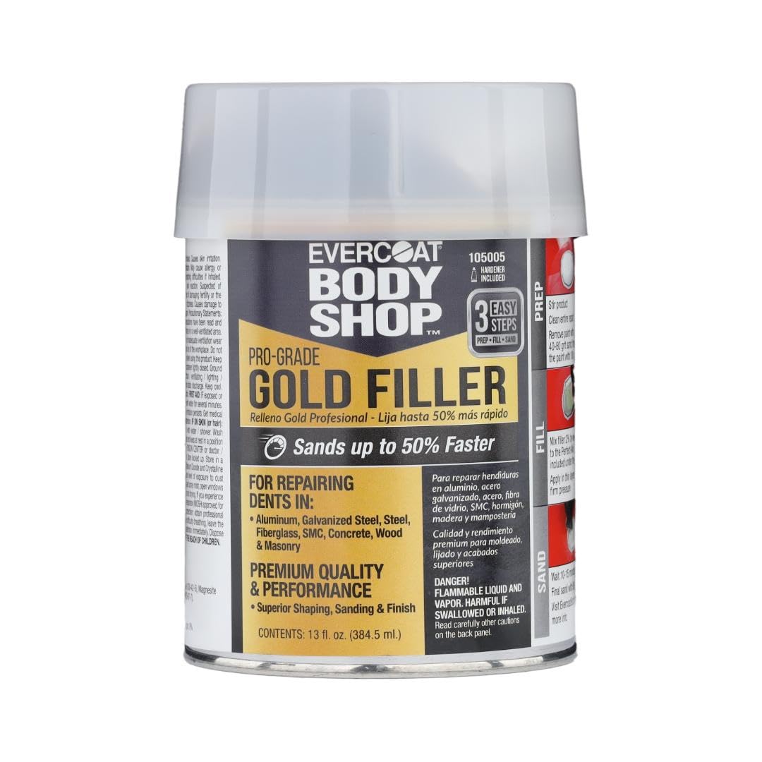EVERCOAT Body Shop 105005 Pro-Grade Gold Filler Sands up to 50% Faster, Multipurpose for Dents in Aluminum, Fiberglass & More, Easy Mix Hardener Included 13 Fl Oz.-image-45