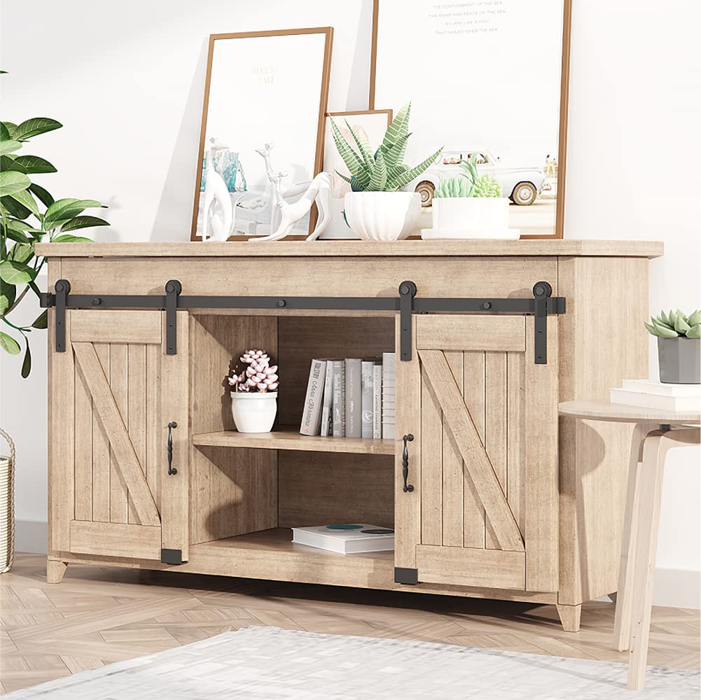 ZEKOO 4FT Mini Barn Door Hardware Kit, Small Sliding Double Barn Door Hardware Track Kit for Cabinets, Easy Install, I Shape Hanger (NO Cabinet) - 3