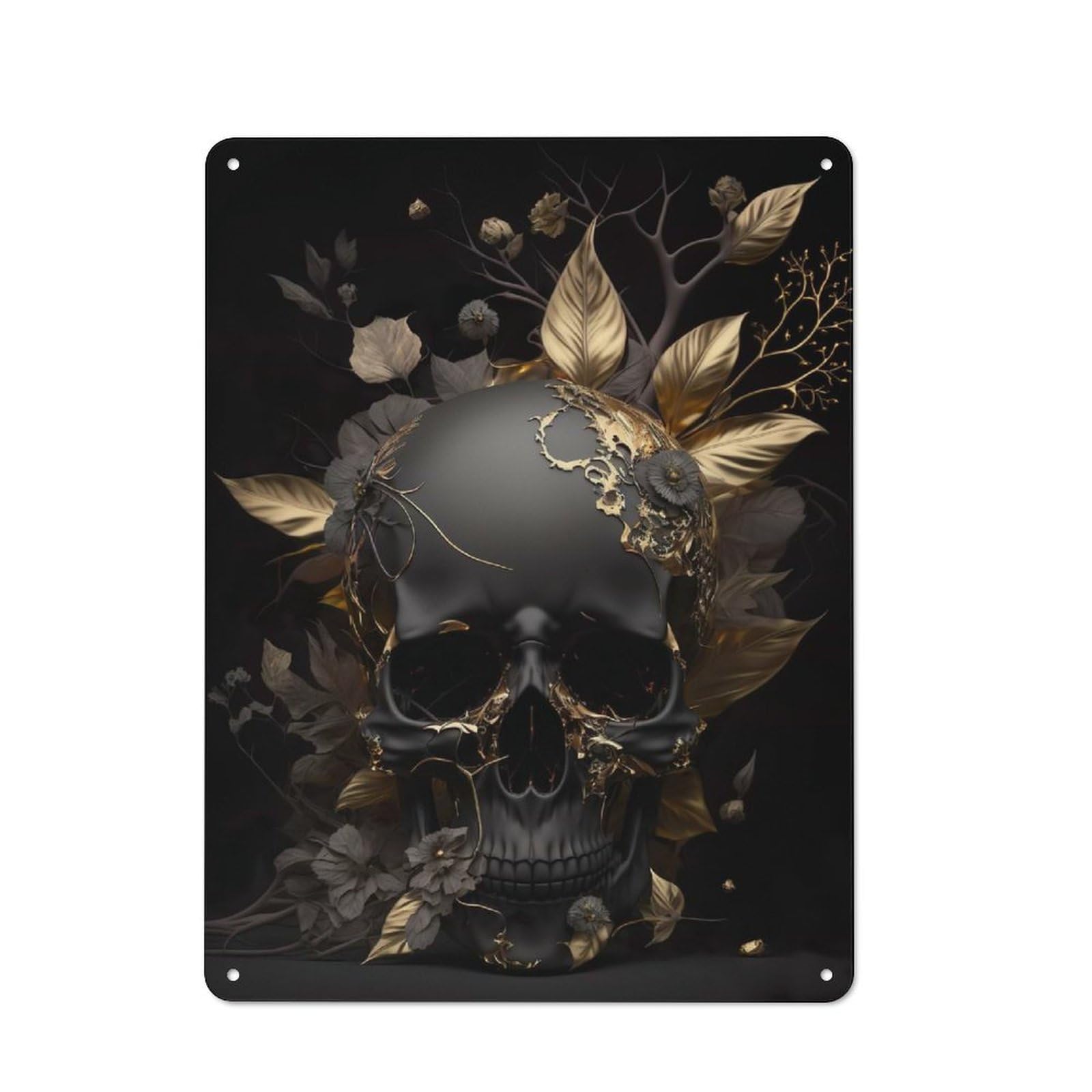 Junmoney Black Skull Golden Flowers Garden Room Metal Sign With Design 40X30cm, Rustic Porch Wall Decor For Patio Bar, Workshop, Shed Or Kitchen