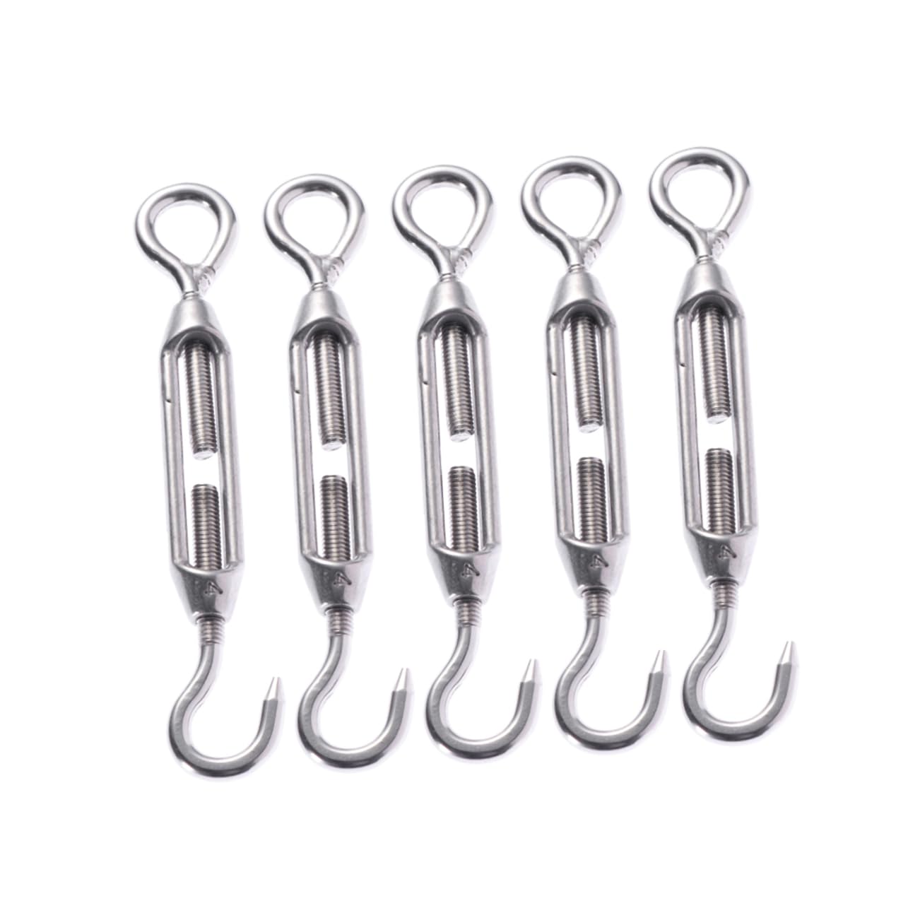 HAWILLOSCH 5pcs Stainless Steel 304 Wire Tensioner Hook and Eye Turnbuckle 43mm Travel for Taut Rope