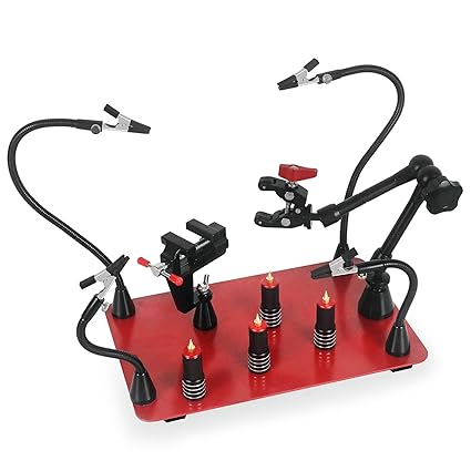 Helping Hands Soldering, Magnetic Third Helper hand Station with Soldering Arms Holder and Waterproof Weighted Base for Electronics PCB Crafts Repair, Upgrade PCB clamp Holder & 4 PCB Holder Pillars