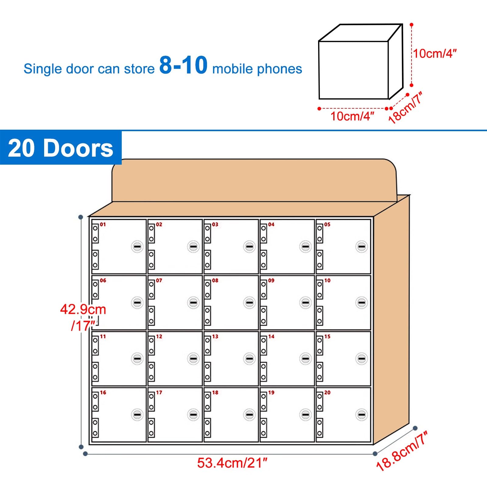Armoire de rangement en bois pour téléphone portable avec serrure et clés, boîte à clés sécurisée pour salles de classe, bureaux et employés (20 emplacements)