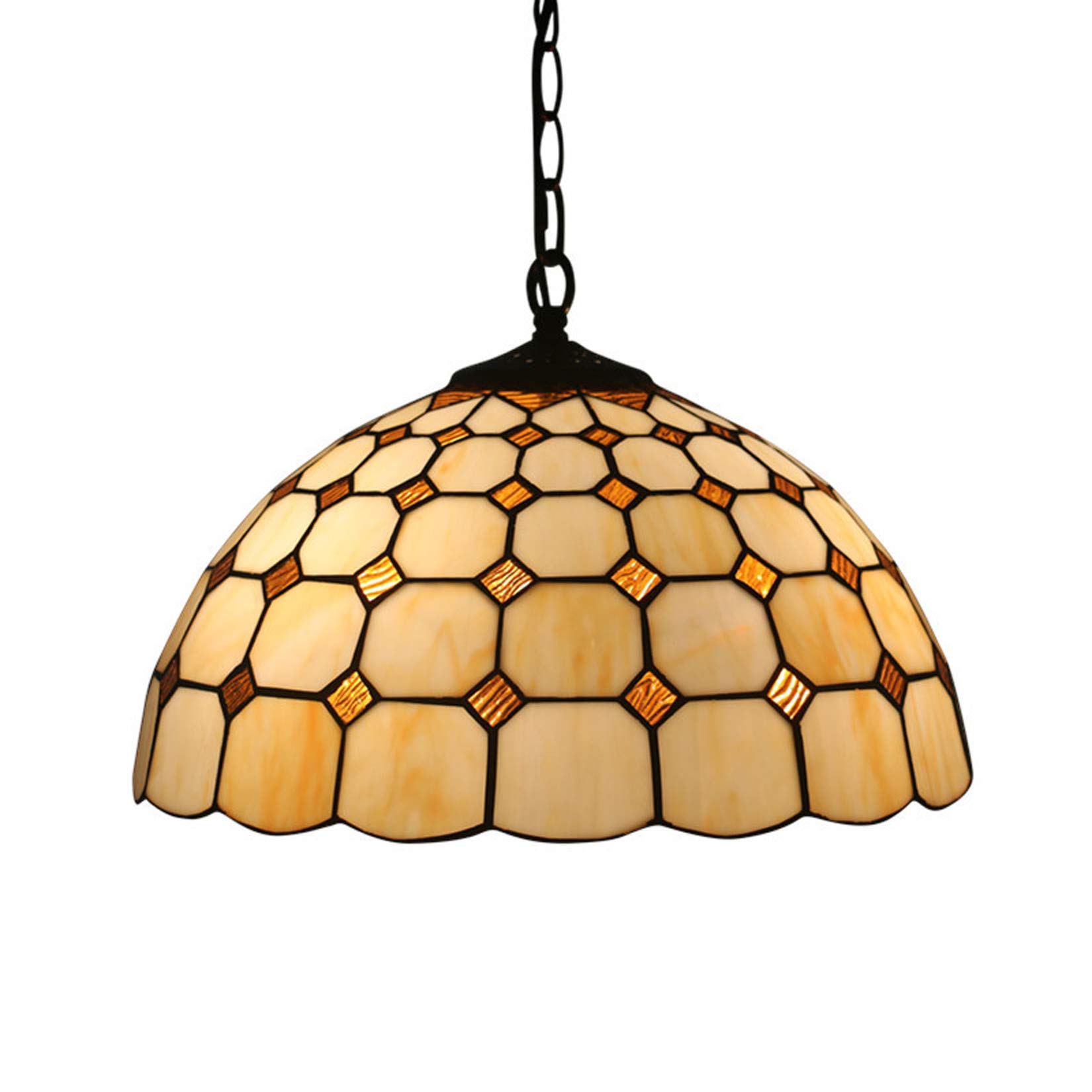 Wdcdyqdh Light Pendant 40Cm (16 Inches) Handmade European Stained Glass Lampshade 100Cm (39 High Metal Hanging Chain Lamp For Dining Room 110-240V E27