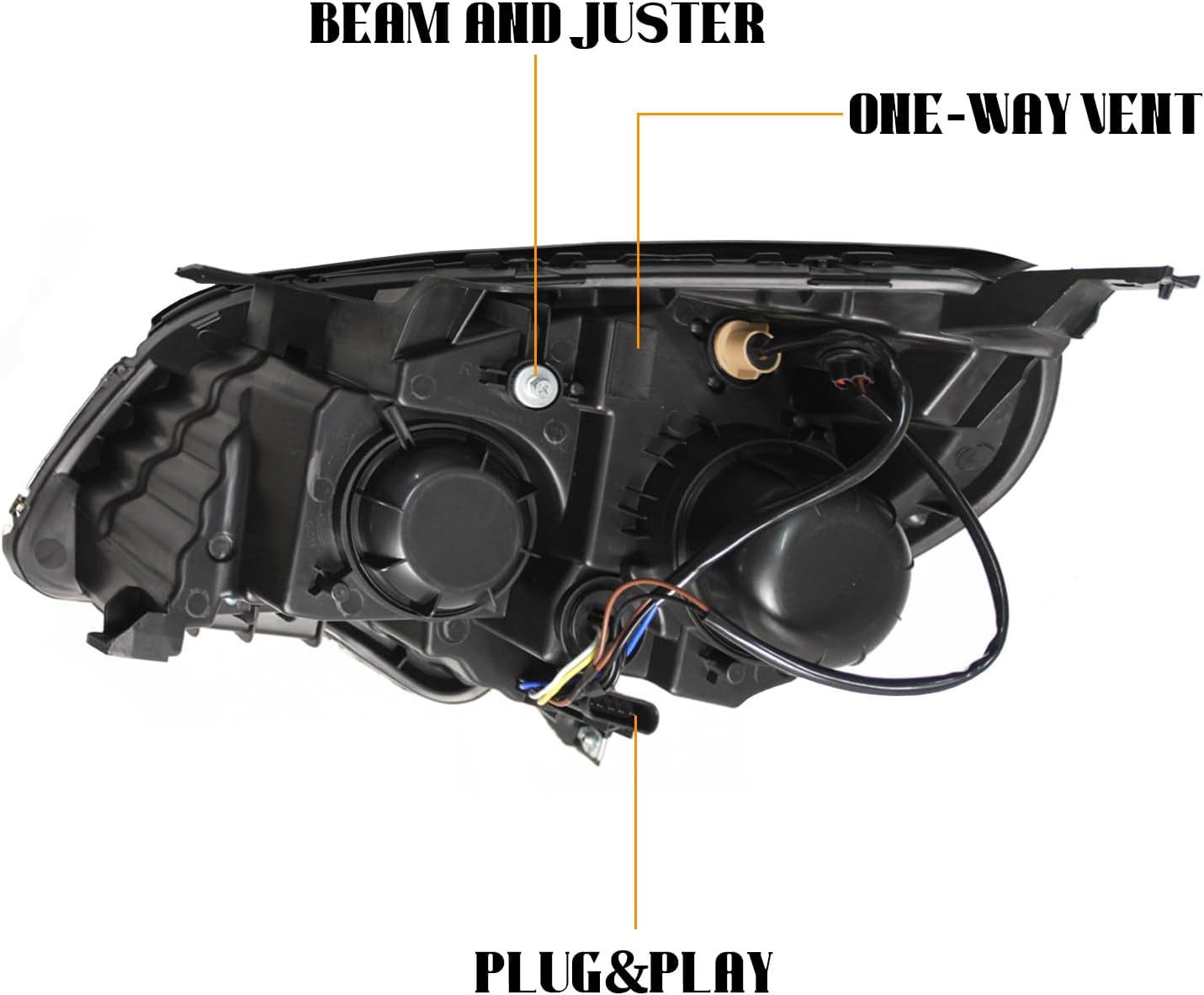 Headlight Assembly Compatible with 2010-2015 Chevy Equinox LT/LS,Halogen Headlamp for Chevrolet Equinox 2010 2011 2012 2013 2014 2015 Replacement Driver Passenger Side Black Housing Amber Reflector