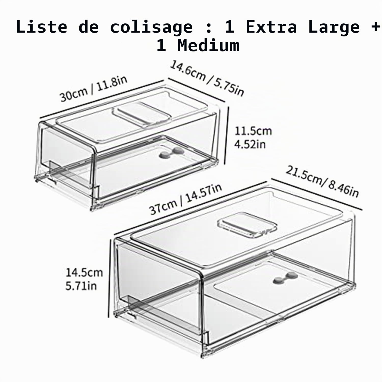 YekouMax Rangement Frigo Transparent, Boite Rangement Frigo, Organisateur Frigo, Fruits du Réfrigérateur, Légumes, Viande et Tiroirs Frais, pas de BPA(2 pièces, Surdimensionné et Taille moyenne)