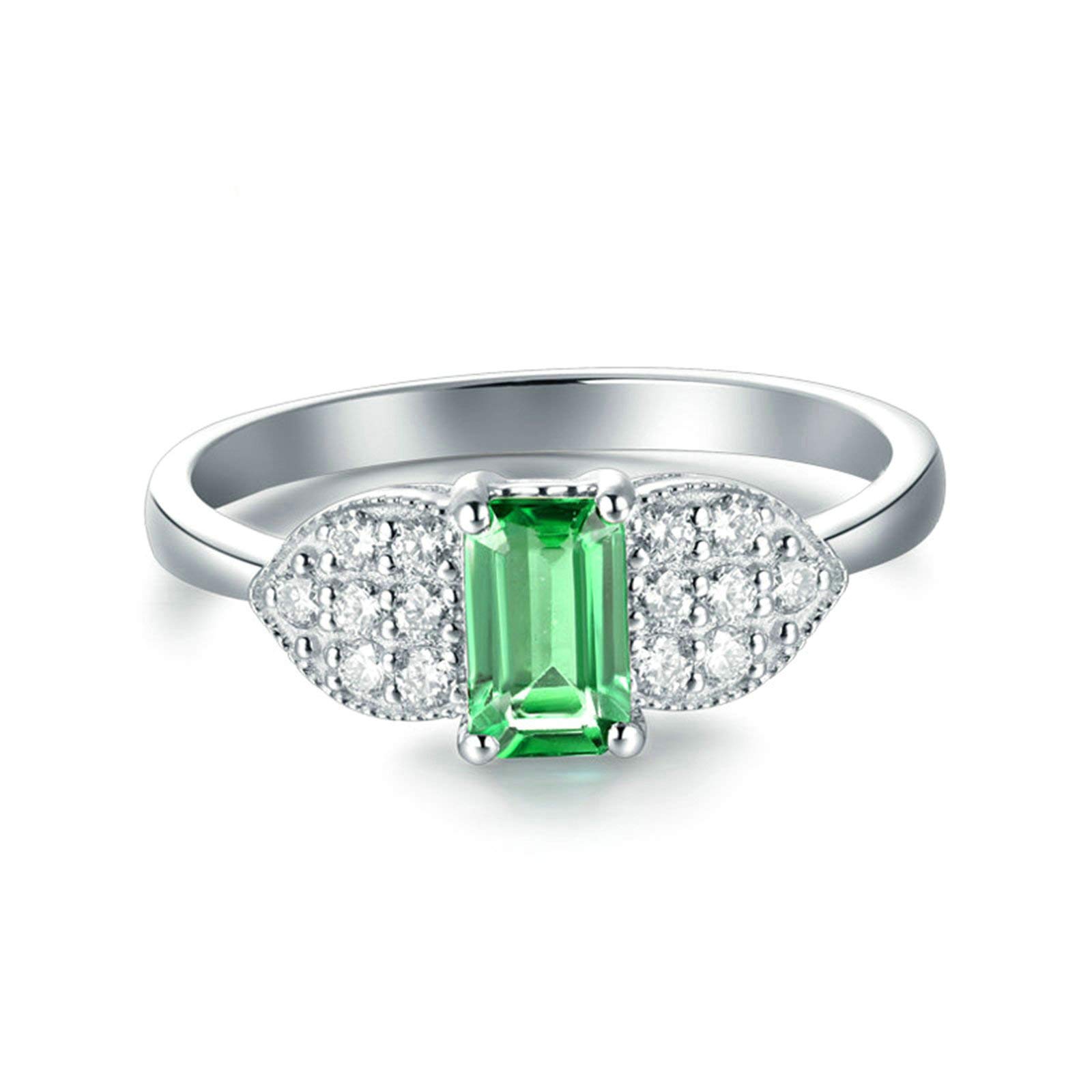 Anillos de compromiso de platino para mujer, anillo de aniversario con hoja de esmeralda de 1 quilate y moissanita de 0,3 quilates, tamaño H 1/2-V 1/2