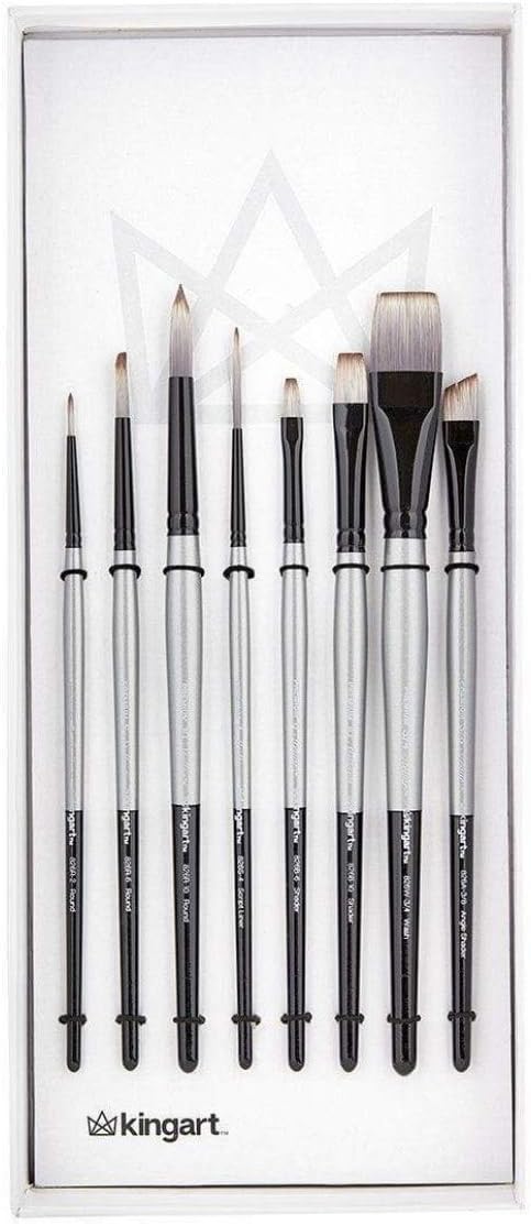KINGART Stellar Series Premium Synthetic Blend Multimedia Artist Brushes, Painting Tools for Oil, Acrylic, Watercolor and Gouache, Gift Box, Set of 8 Paintbrushes