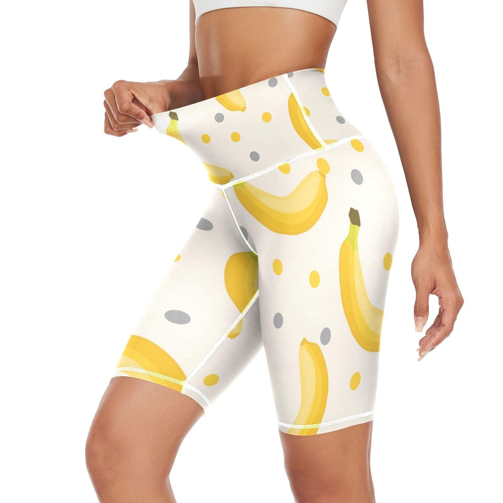 Aflyko Botanic Women Yoga Shorts Yellow Banana Polka Dot 8