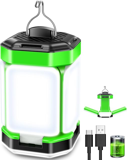 Camping Lantern, Rechargeable Camping Lights for tents with 5 Modes, 60 LED Camping Light with Foldable Hook, Portable Camping Lamp for Blackouts, Emergency, Tent, Backpacking