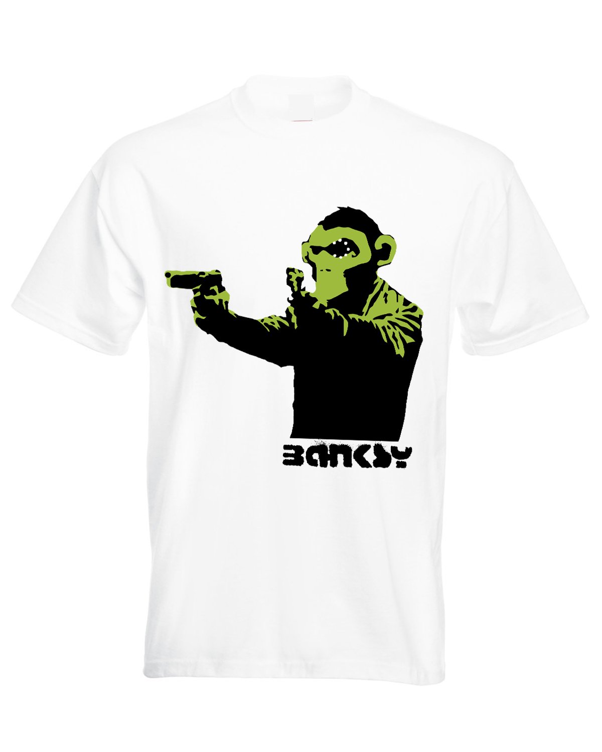 Banksy Gun Monkey Men's T-Shirt (Medium, White)