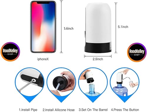 Miniatura 4 de RK Dispensador de botellas de agua de 5 galones, bomba de agua automática de carga USB, dispensador de agua eléctrico portátil, interruptor de