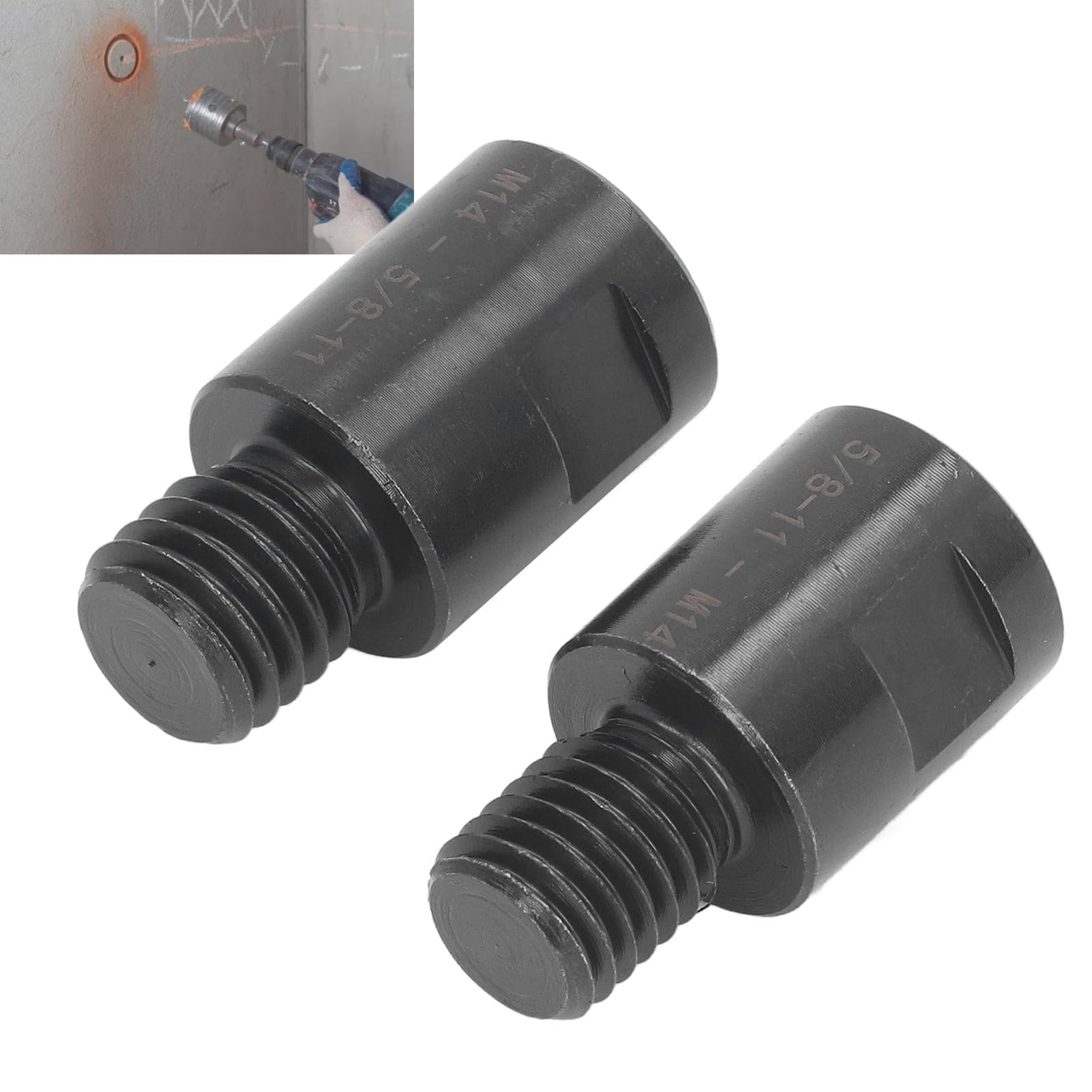 Ensemble d'adaptateurs de filetage acier allié 5/8" vers M14 et M14 vers 5/8", 2 pièces