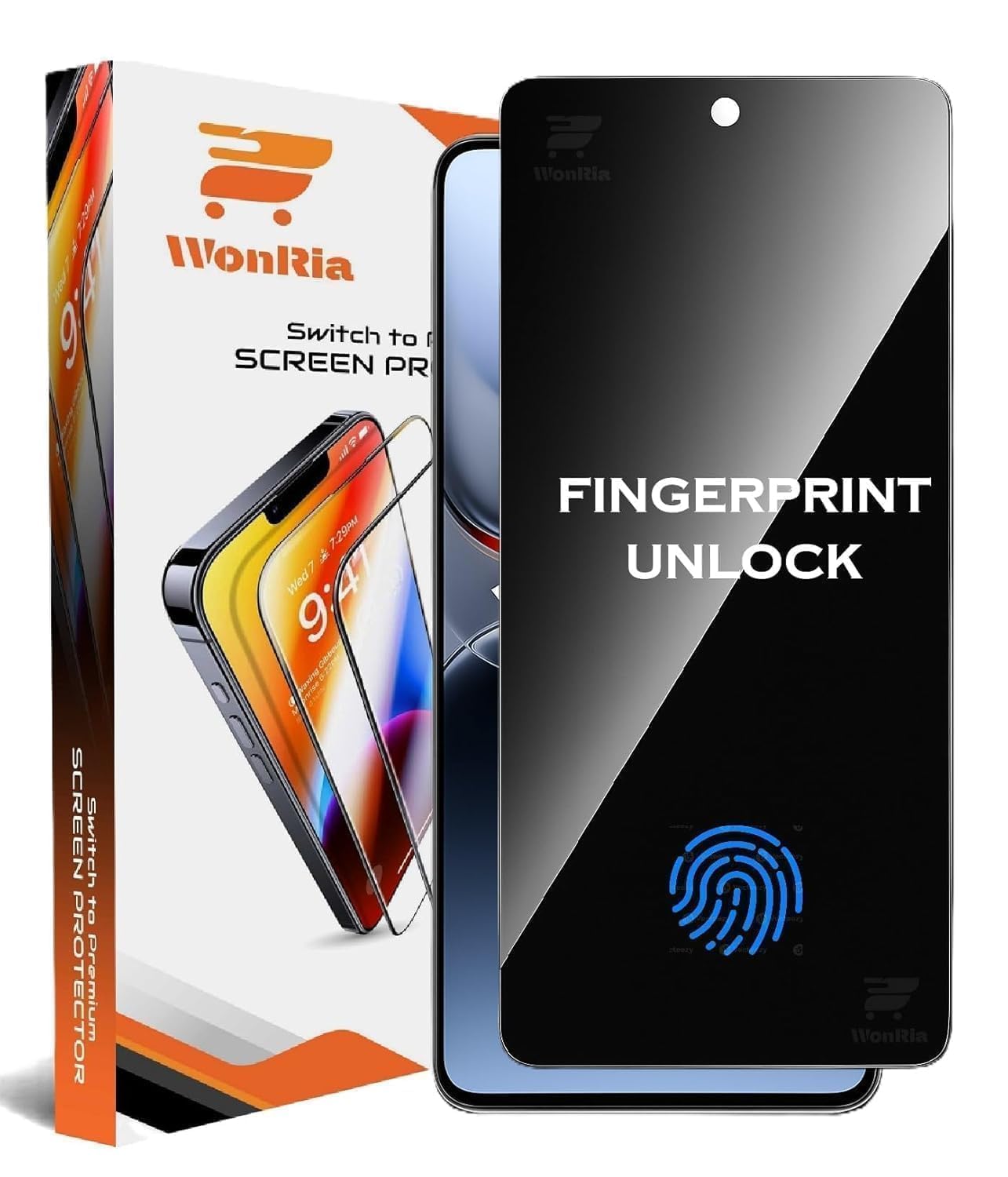 WonRia® Pack 1- Privacy Tempered Guard for Vivo X200 FE 5G | FingerPrint Unlock | 9H Screen Guard Protector | Anti-Spy | Case Friendly - Installation Kit-image-16