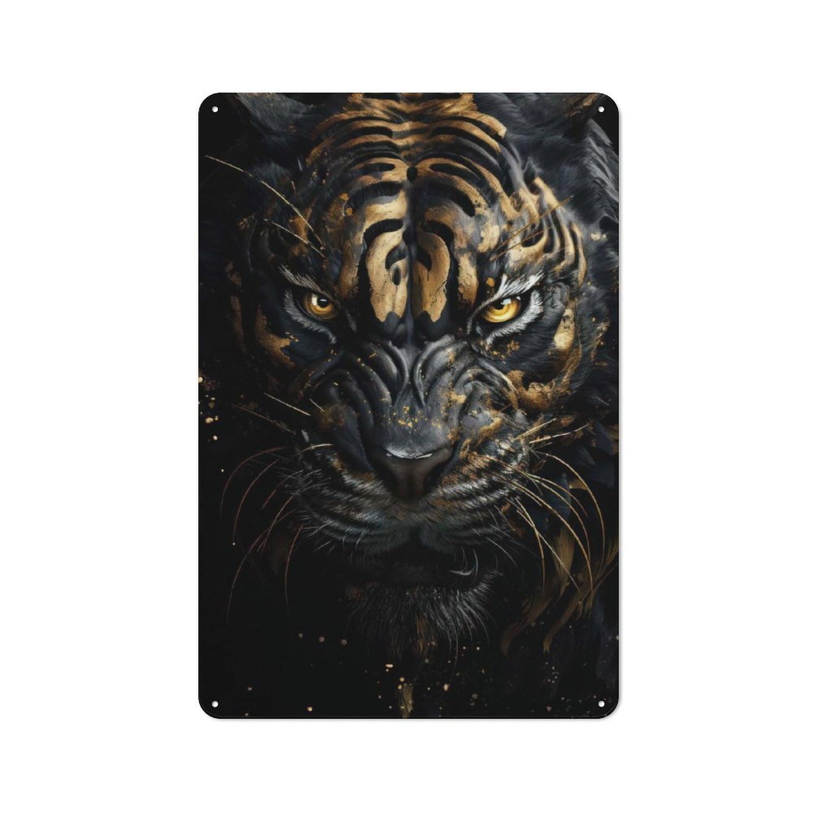 Junmoney Black Tiger In Gold Rustic Metal Sign 30X20cm For Lounge Or Reading Corner, For Reading Corner Decorators