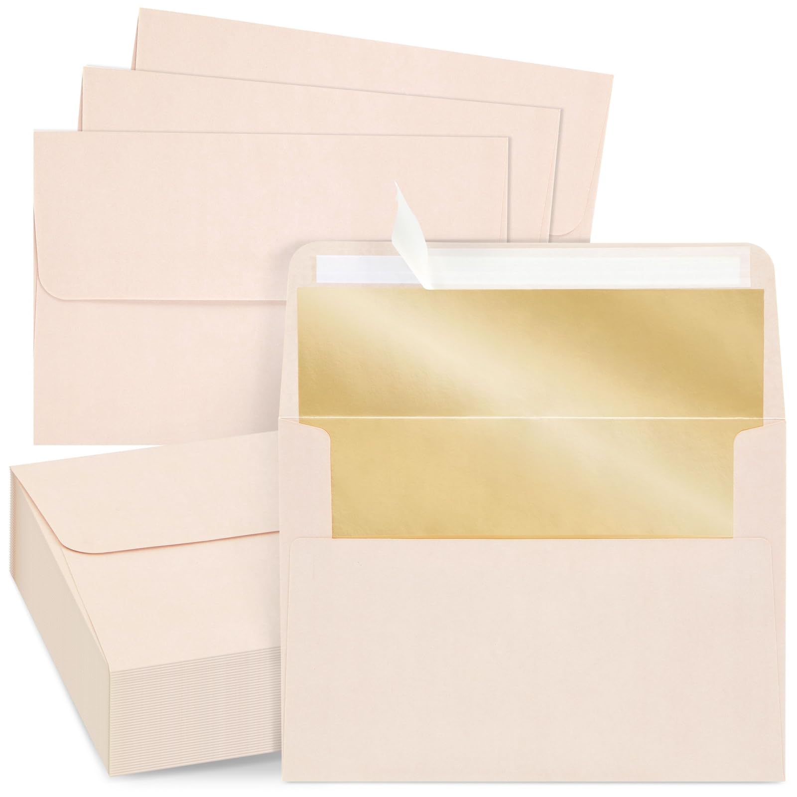 Best Paper Greetings A7 Envelopes - Blush Pink, 5.25 x 7.25 In, 50 Pack, Bronze Foil Lining - Peel & Seal Invitation & Mailing Envelopes for Wedding Invitations & Stationery Supplies