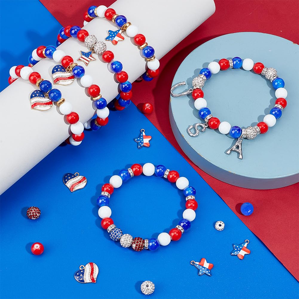 SUNNYCLUE 1100 Perline Acriliche Rosse, Bianche E Blu A Forma Di Stella E Barilotto, 4 Stili, Per Gioielli Fai Da Te, Decorazioni Festa