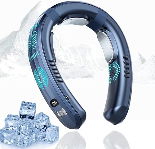 MATIHUNO Aire acondicionado de cuello de 26 horas de vida ultra larga, ventilador de cuello portátil de 9600 mAh, ventilador de cuello de