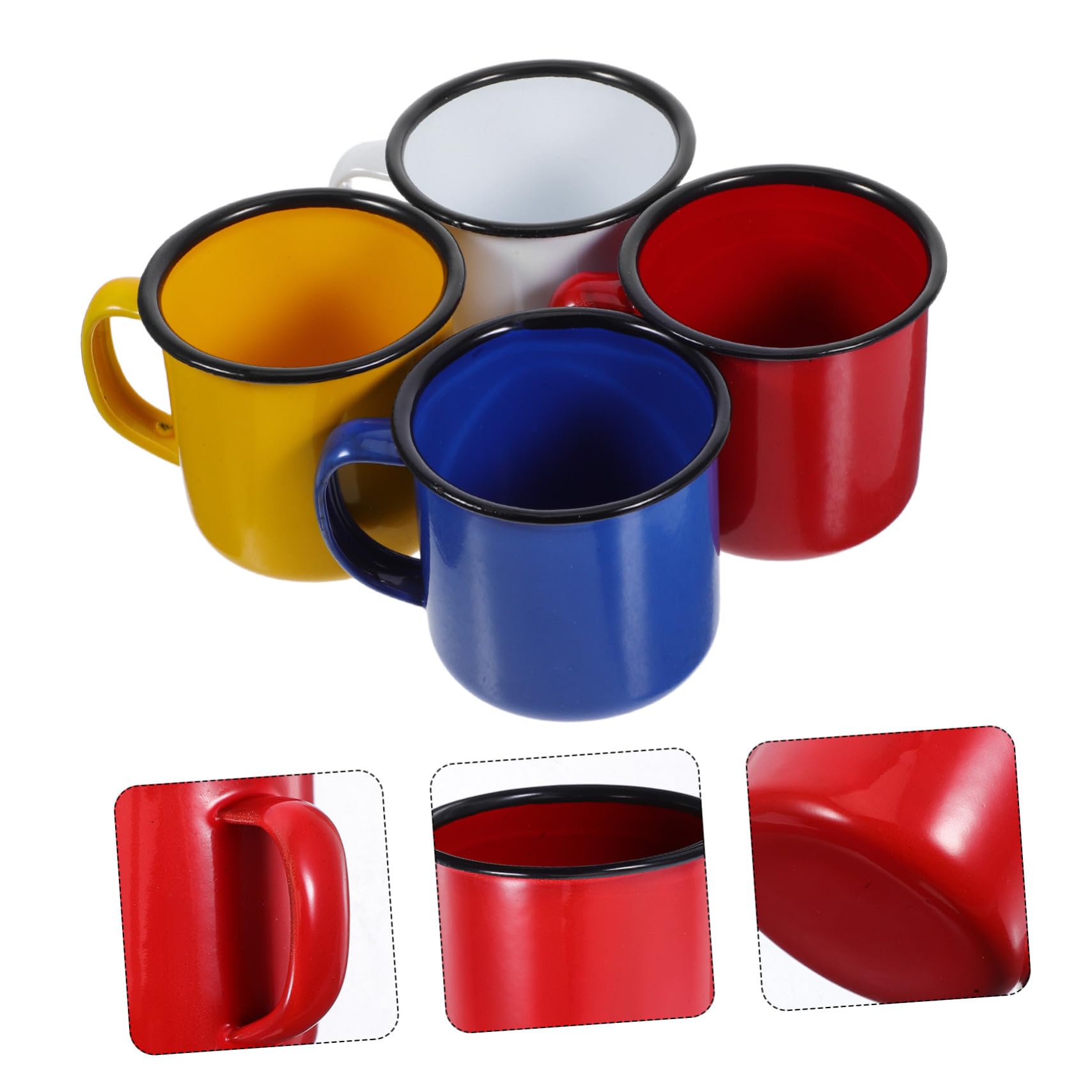 Emaillebecher 4 Stück im Vintage Stil für Camping und Outdoor | Einfaches Design, Robust Verarbeitet, Angenehmes Tragegefühl, Leicht zu Reinigen für Café oder Picknick Geeignet