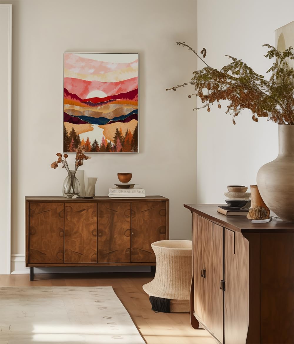 YUMKNOW Modern Moon Wall Art – Large Bohemian Bathroom Decor for Office Wall Decor for Kitchen, Unframed 24x36 inch, Large Nature Poster, Mountain Posters for Guys, Sun, Fall Art