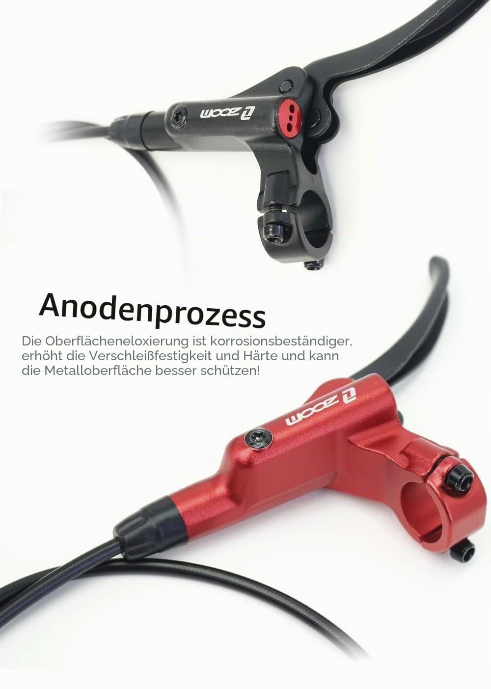 JKY Zoom HB-876 Hydraulische Scheibenbremse für Mountainbike, 4 Kolben, vorne, 800 mm und hinten, 1400 mm, mit 160 mm Rotoren
