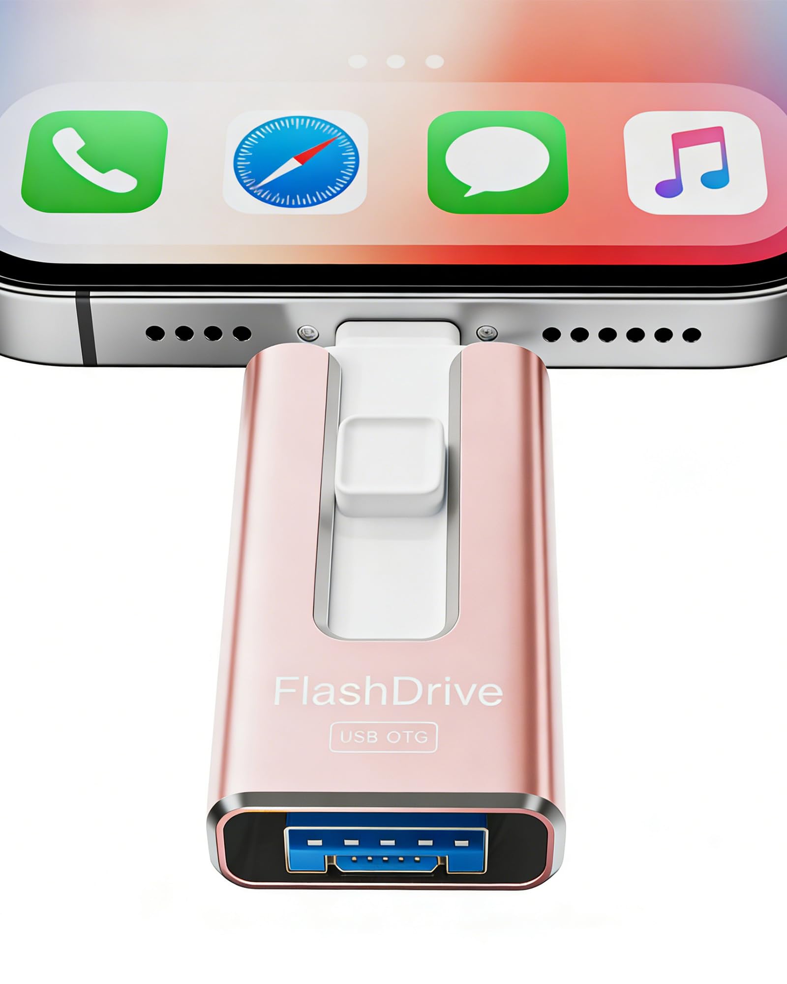 Pendrive para lPhone 32GB con Certificación MFi, Memoria USB 3.0 3 en 1,Rosa Claro - 2