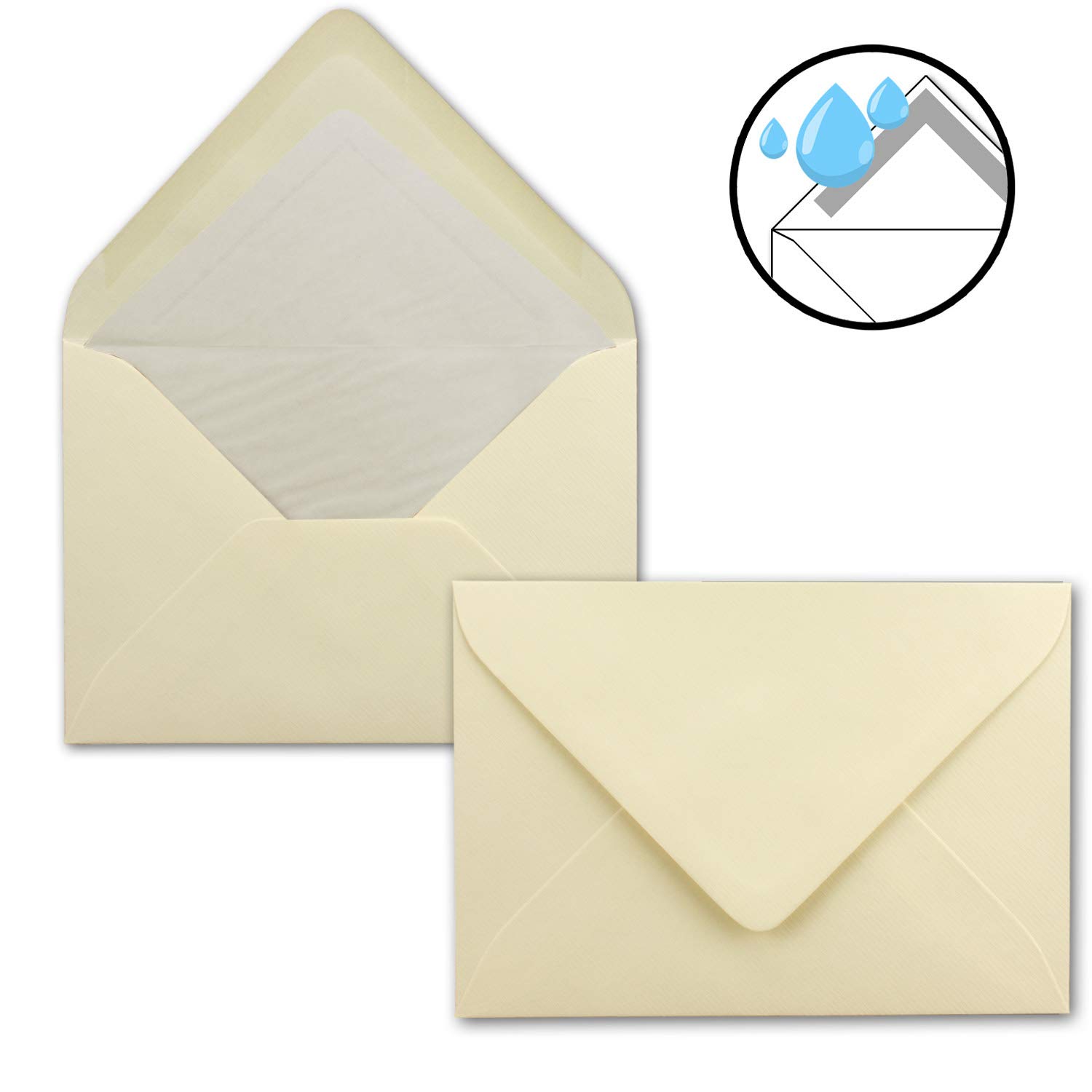 100 Sets - großes Kartenpaket mit 100 Faltkarten & 100 Umschlägen DIN B6 in Creme-Chamois - GERIPPT