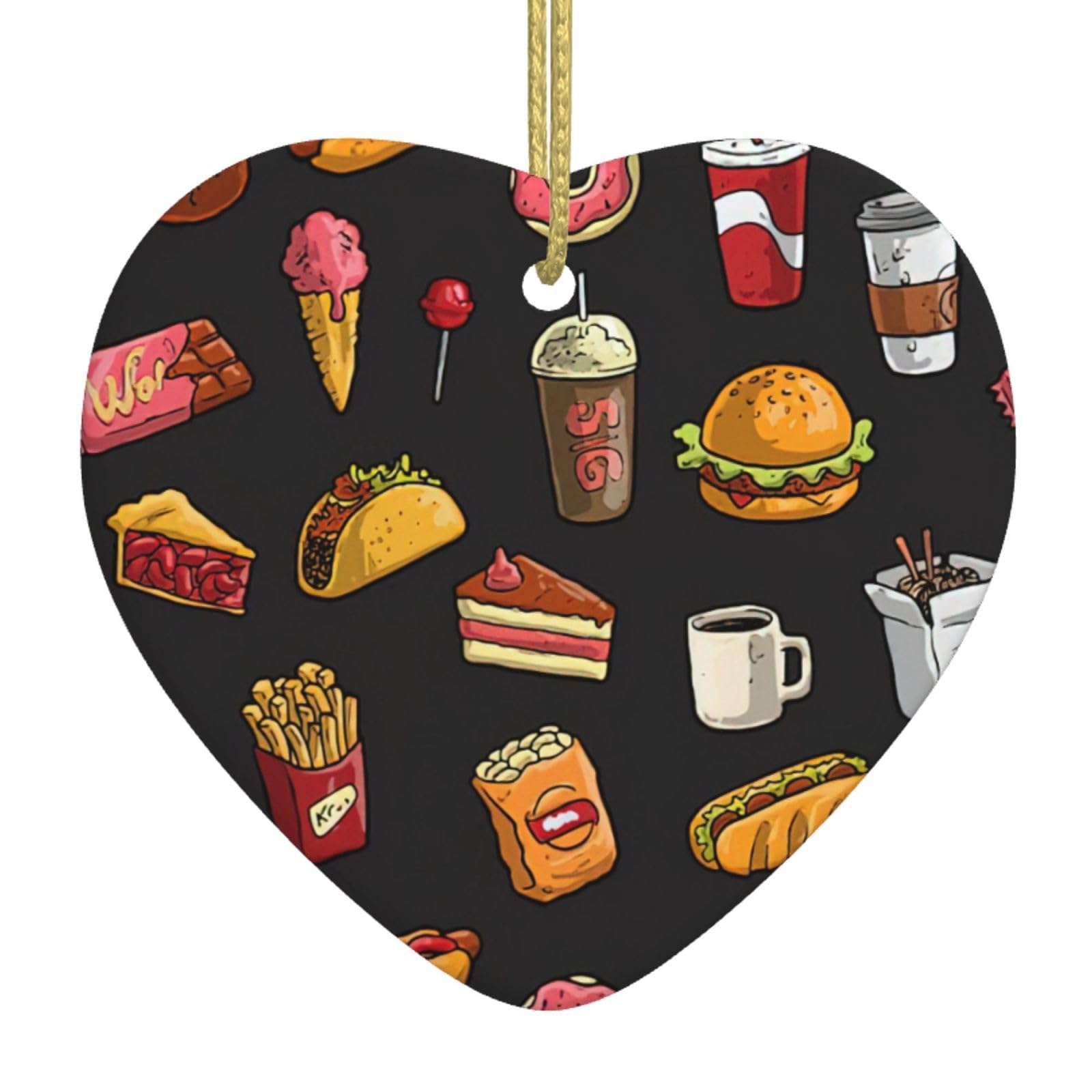 Nbtghga White Chicken Leg Burger Drink Print Christmas Ornaments, Ceramic Hanging Ornament, Xmas Tree Decoration, Holiday Home Decor