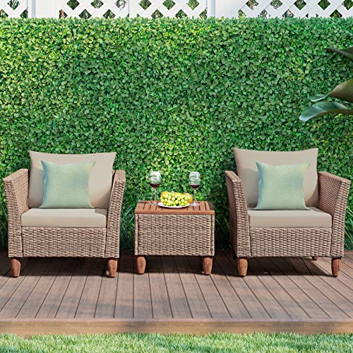 image for Tangkula 3 Piece Patio Furniture Set, Outdoor Wicker Rattan Bistro Sof