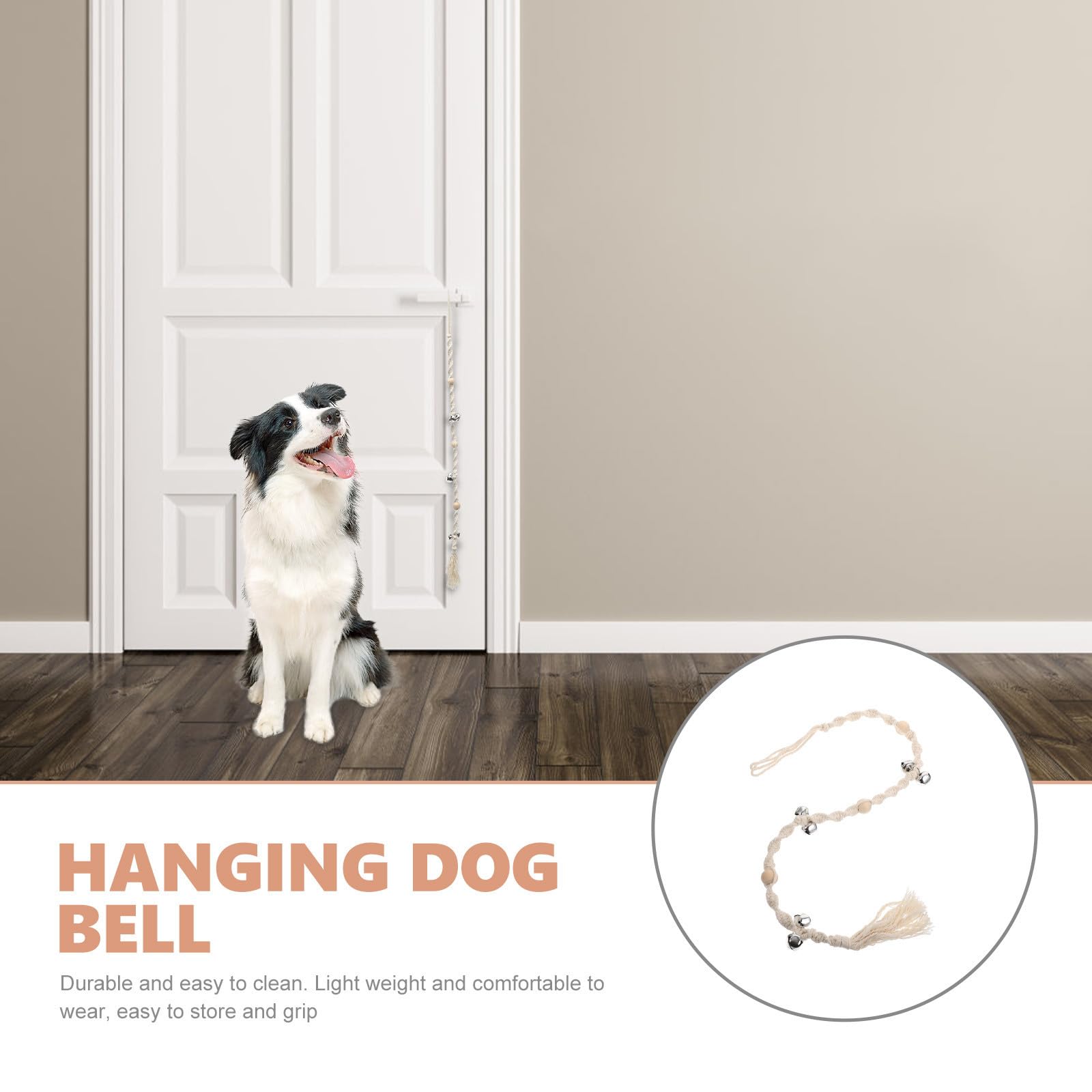 5 Stück Geflochtene Hundeglocke für Hundetraining aus Baumwollseil, Beige