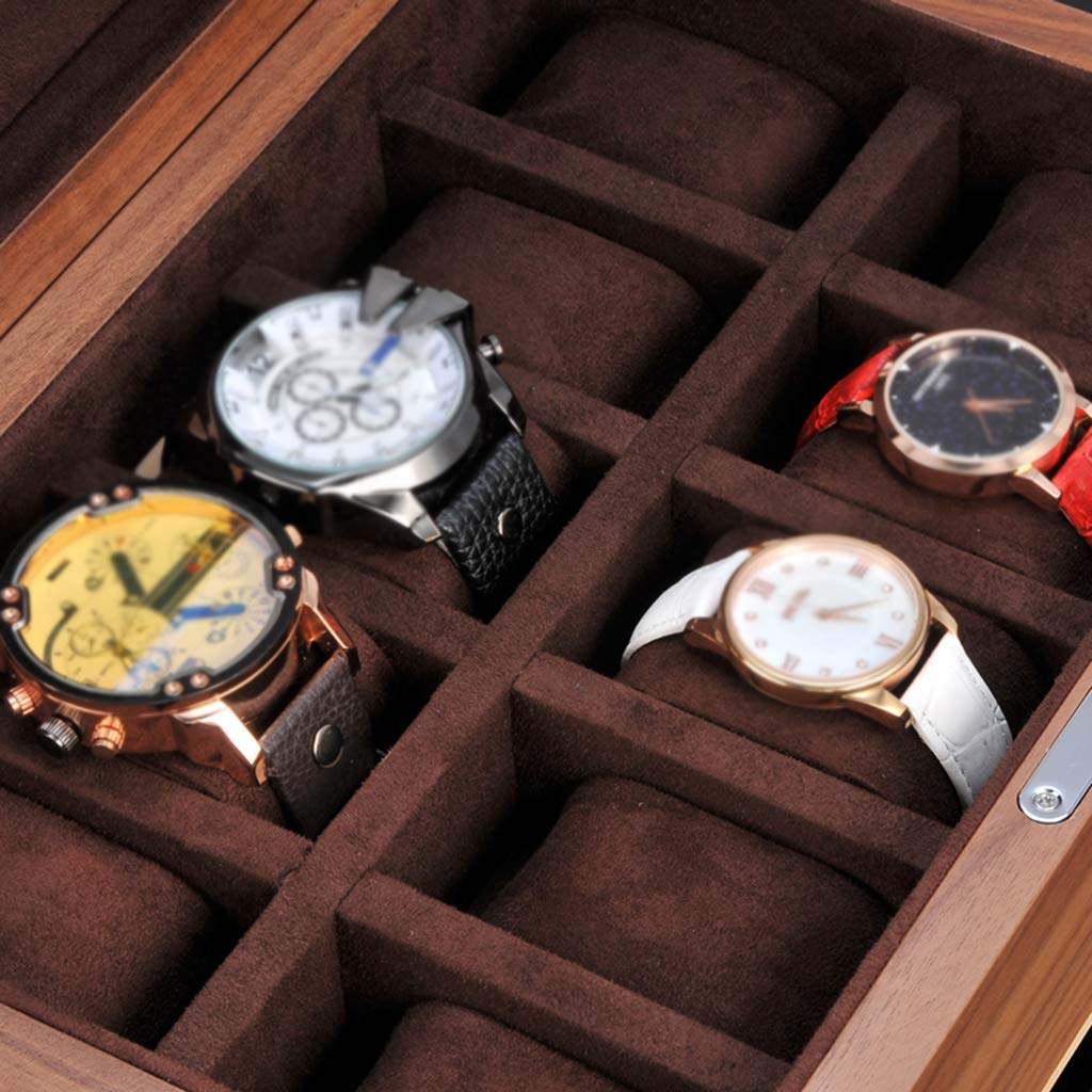 Scatola Porta Orologi da Uomo, Organizer in Legno con 10 Scomparti, Custodia Porta Gioielli da Donna e bracciali con Serratura in Metallo.
