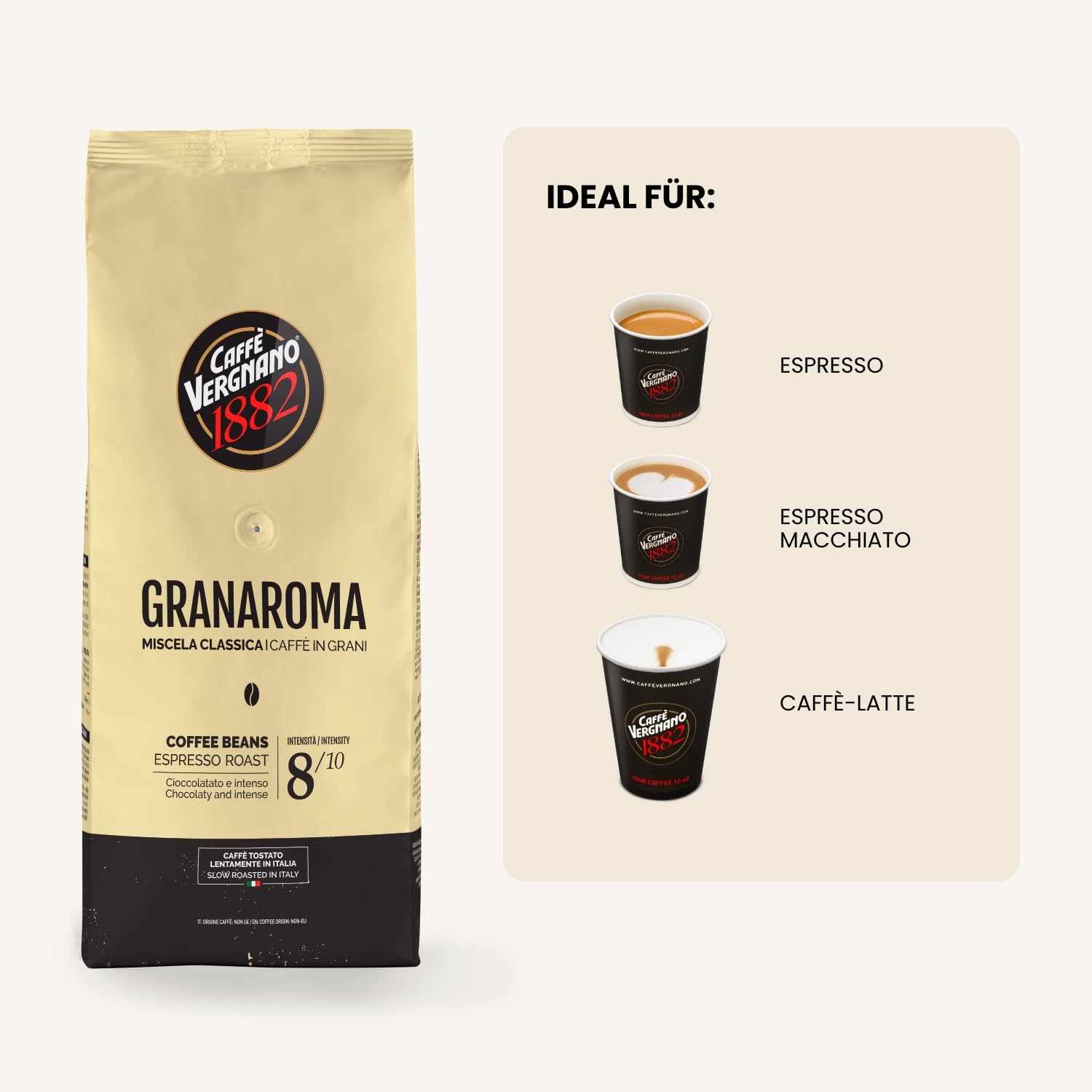 Caffè Vergnano 1882 Kaffeebohnen Granaroma - 1 Kg (1er Pack)