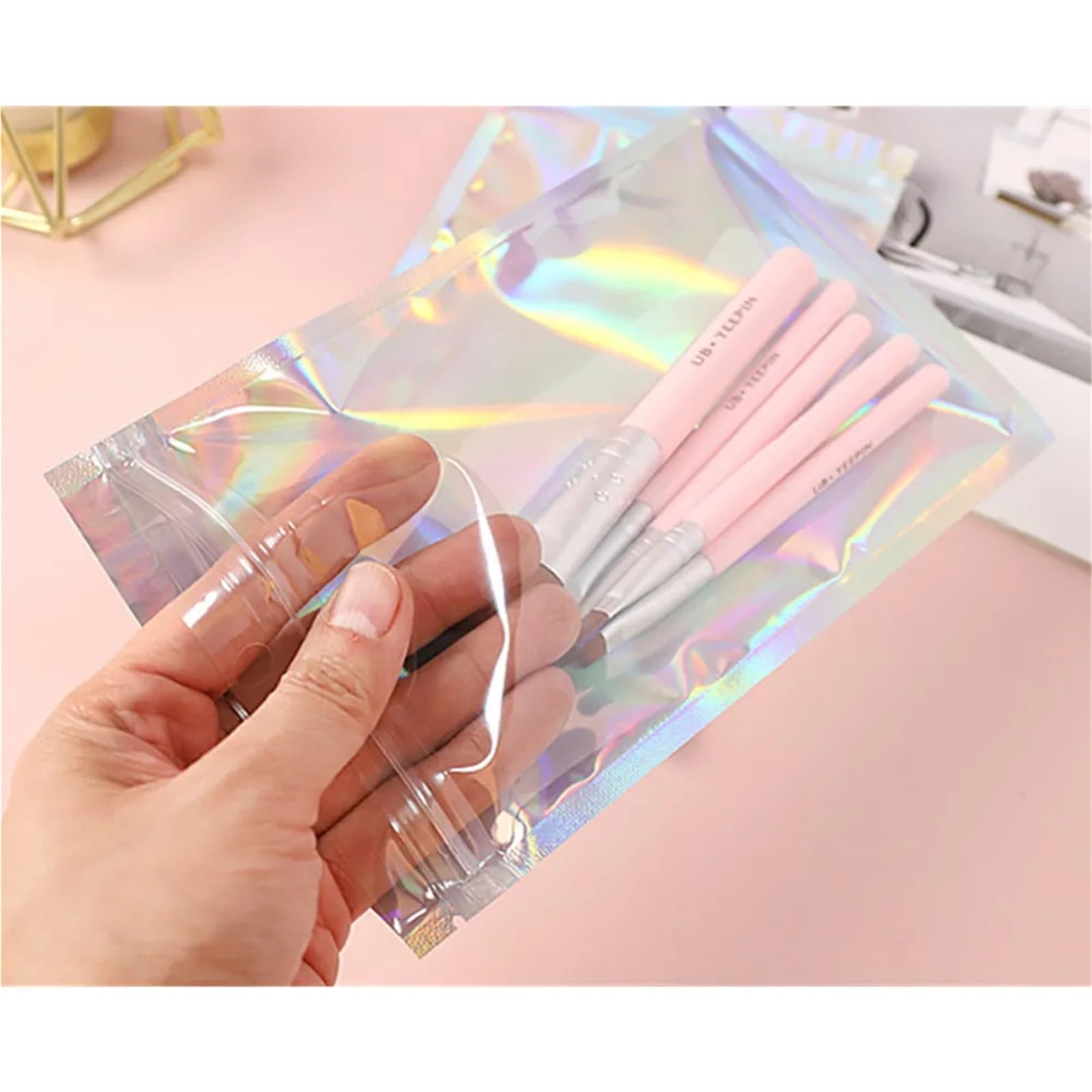 100 Sacchetti con Chiusura a Zip in Alluminio Laser con Parte Anteriore Trasparente - Sacchetto richiudibile con Cerniera Colorata olografica for Gioielli e Accessori(20x30cm 100pcs)