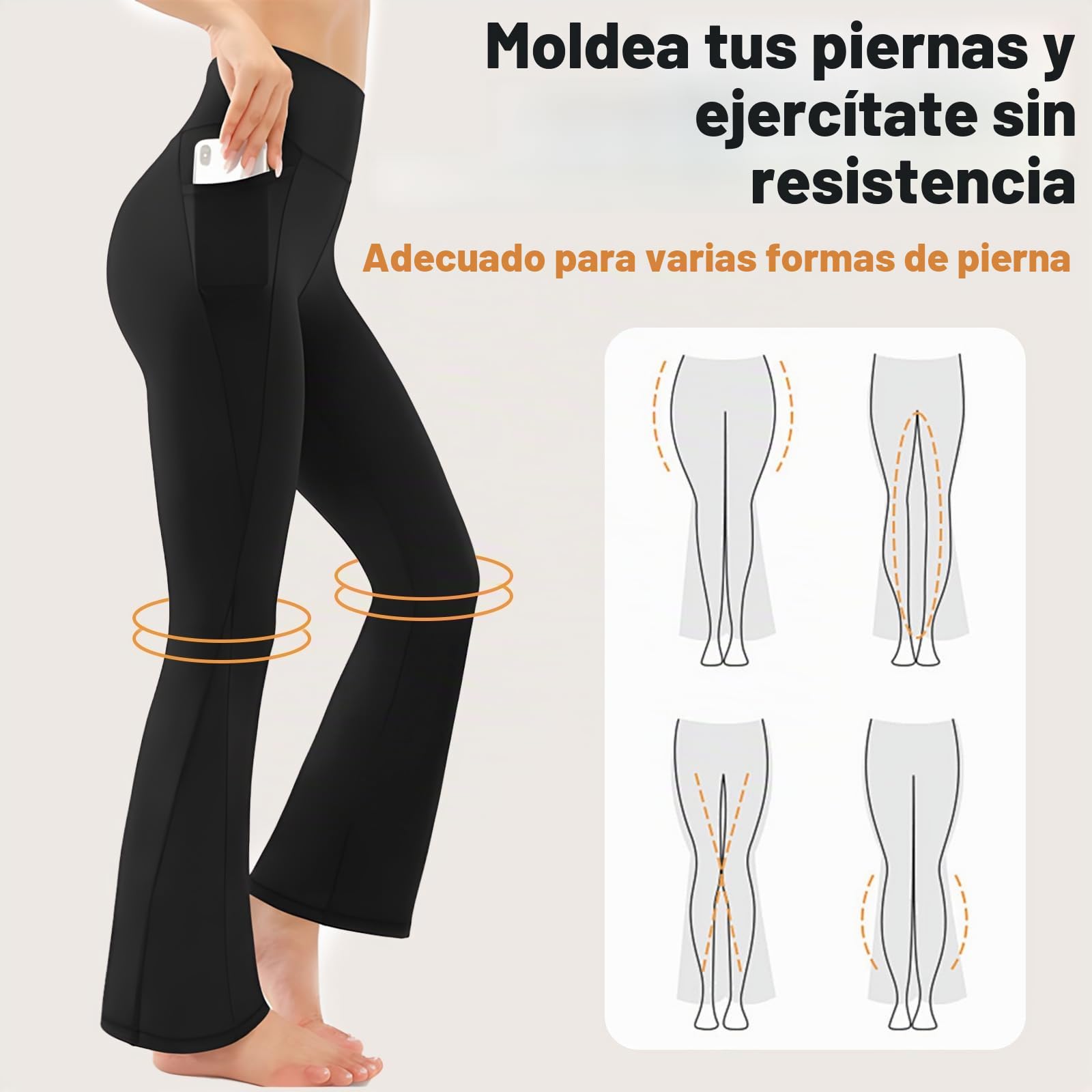 Leggings Mujer con Bolsillos, Pantalones Acampanados Tiro Alto para Control de Barriga, Mallas Deporte Elasticadas para Yoga y Gimnasio