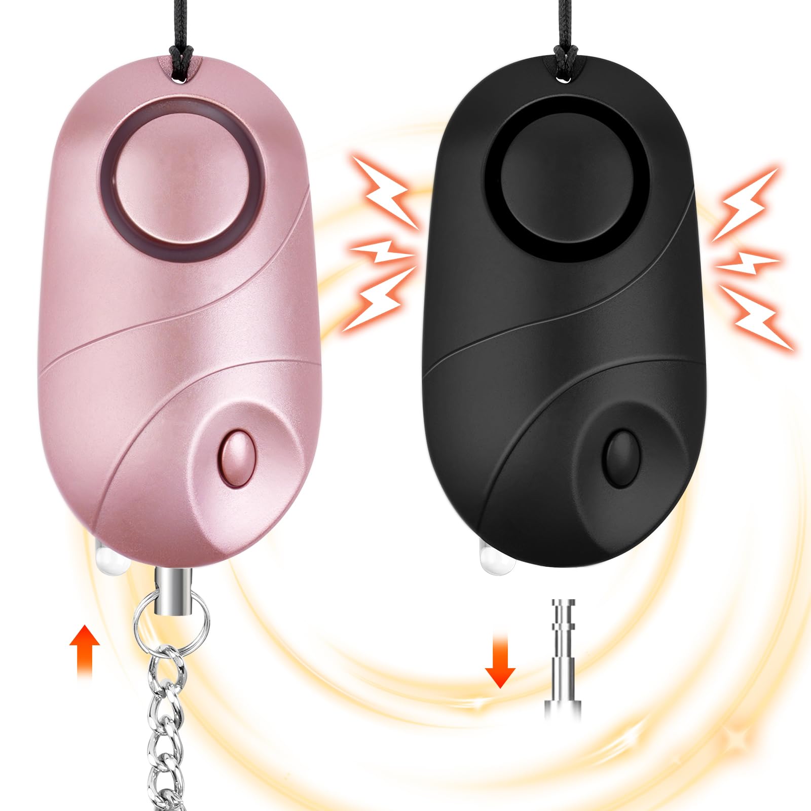 Flintronic Allarme Personale, 2 Pezzi Allarme Antiaggressione da Donna, 140dB Alarm Ricaricabile Sirena, Alarm di Sicurezza Portachiavi con Luce LED per Anziani, Bambini, Donne