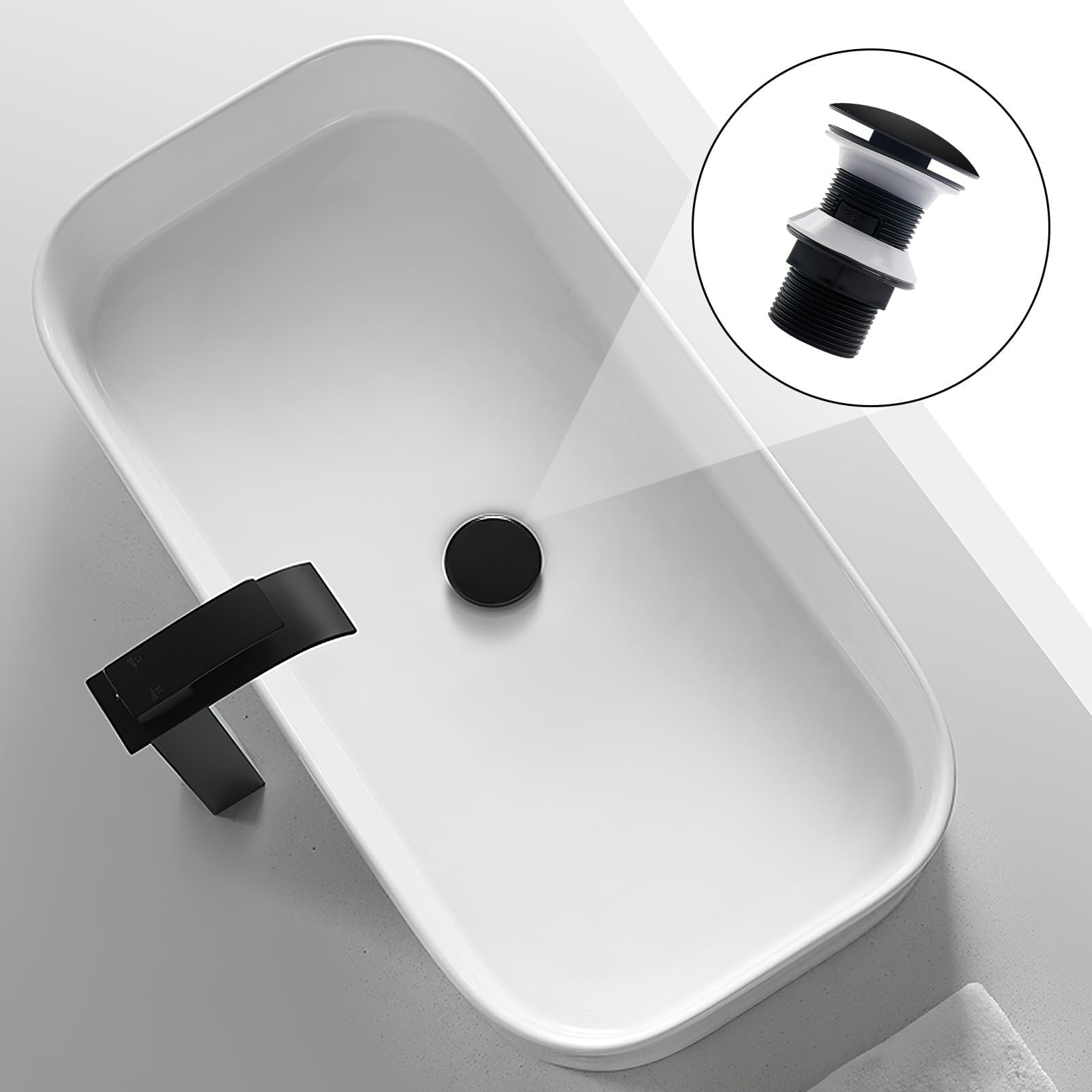 Desagüe Lavabo Sin Rebosadero Universal, Válvula para Lavabo Clic Clac, Tapón Desague Lavabo para Fregadero y Lavabo (Negro Mate)