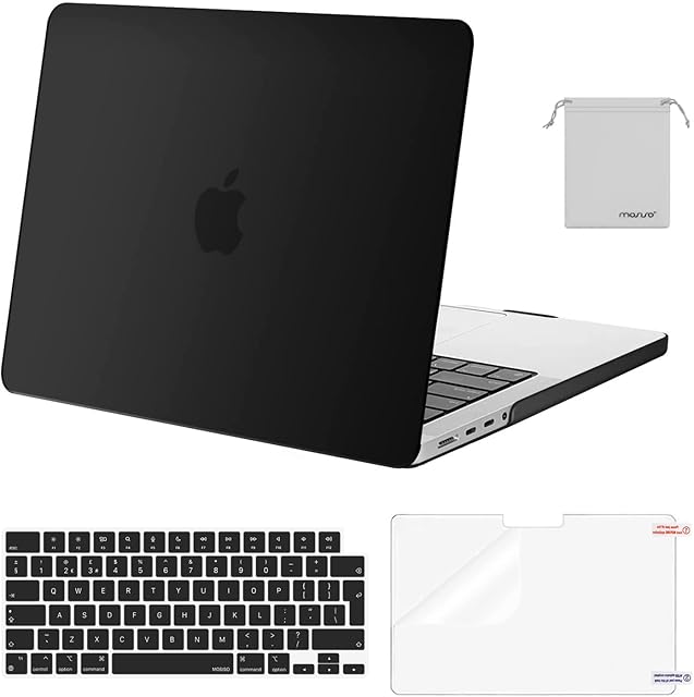MOSISO Compatible with MacBook Pro 14 inch Case 2022 2021 A2442 M1 Pro / M1 Max Liquid Retina XDR Display Touch ID, Plastic Hard Shell & Keyboard Skin & Screen Protector & Storage Bag, Black
